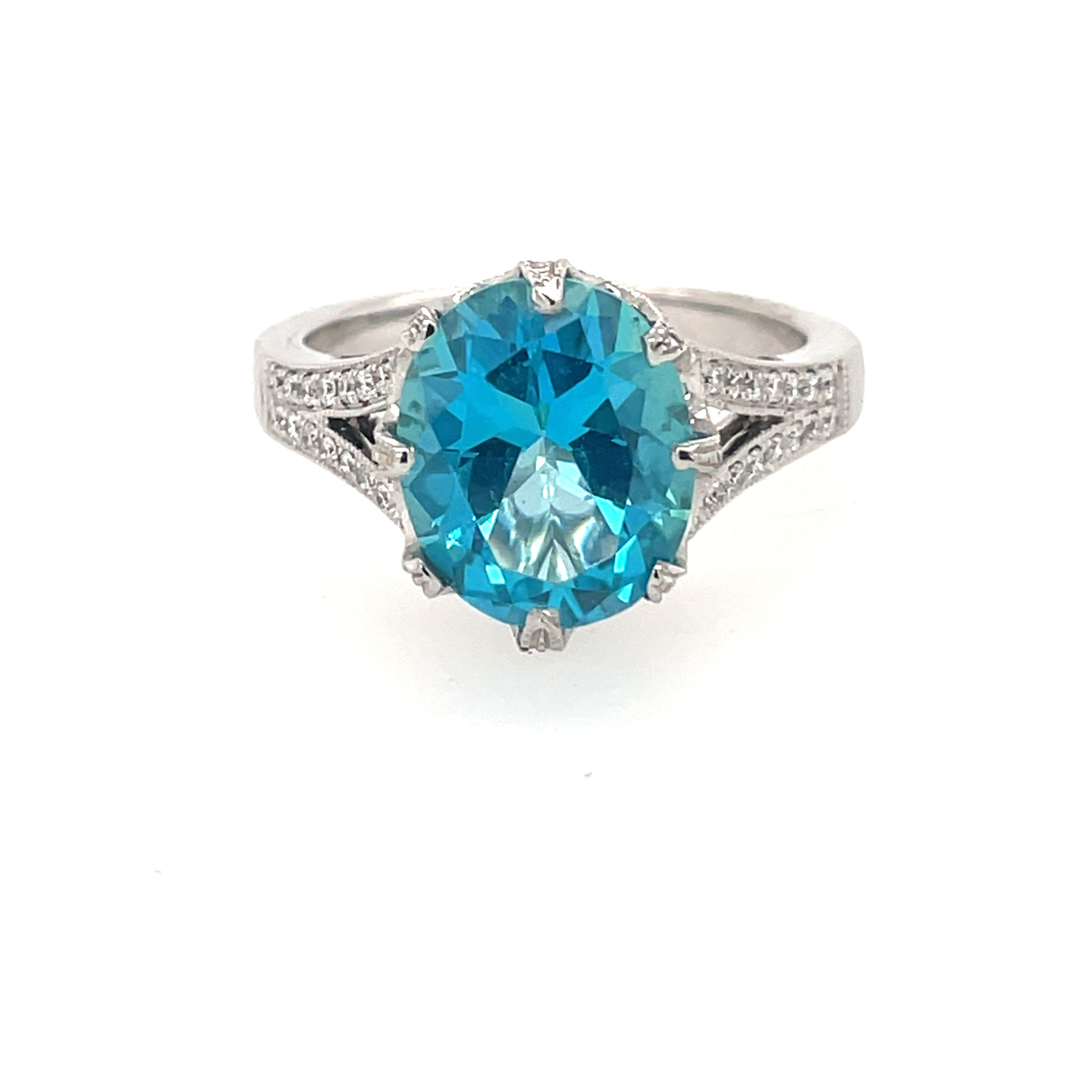 40686 18K. WHITE GOLD .50CT DIAMONDS/ BLUE TOPAZ RING