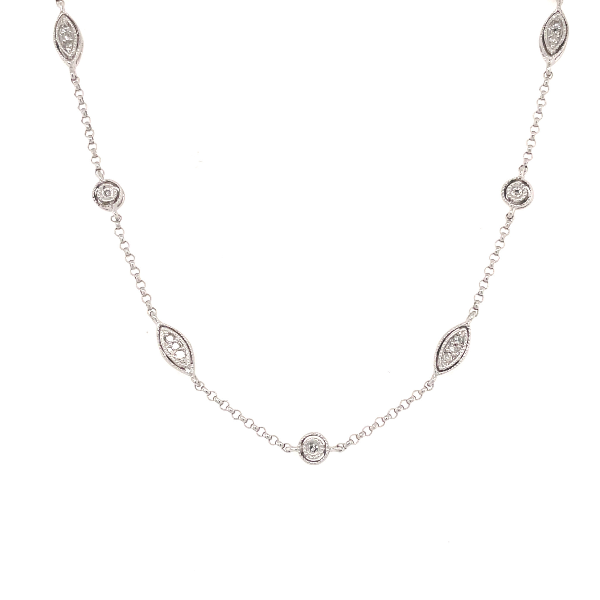 60018 14K WHITE GOLD 16" .35TCW DIAMOND MILGRAIN DESIGN NECKLACE