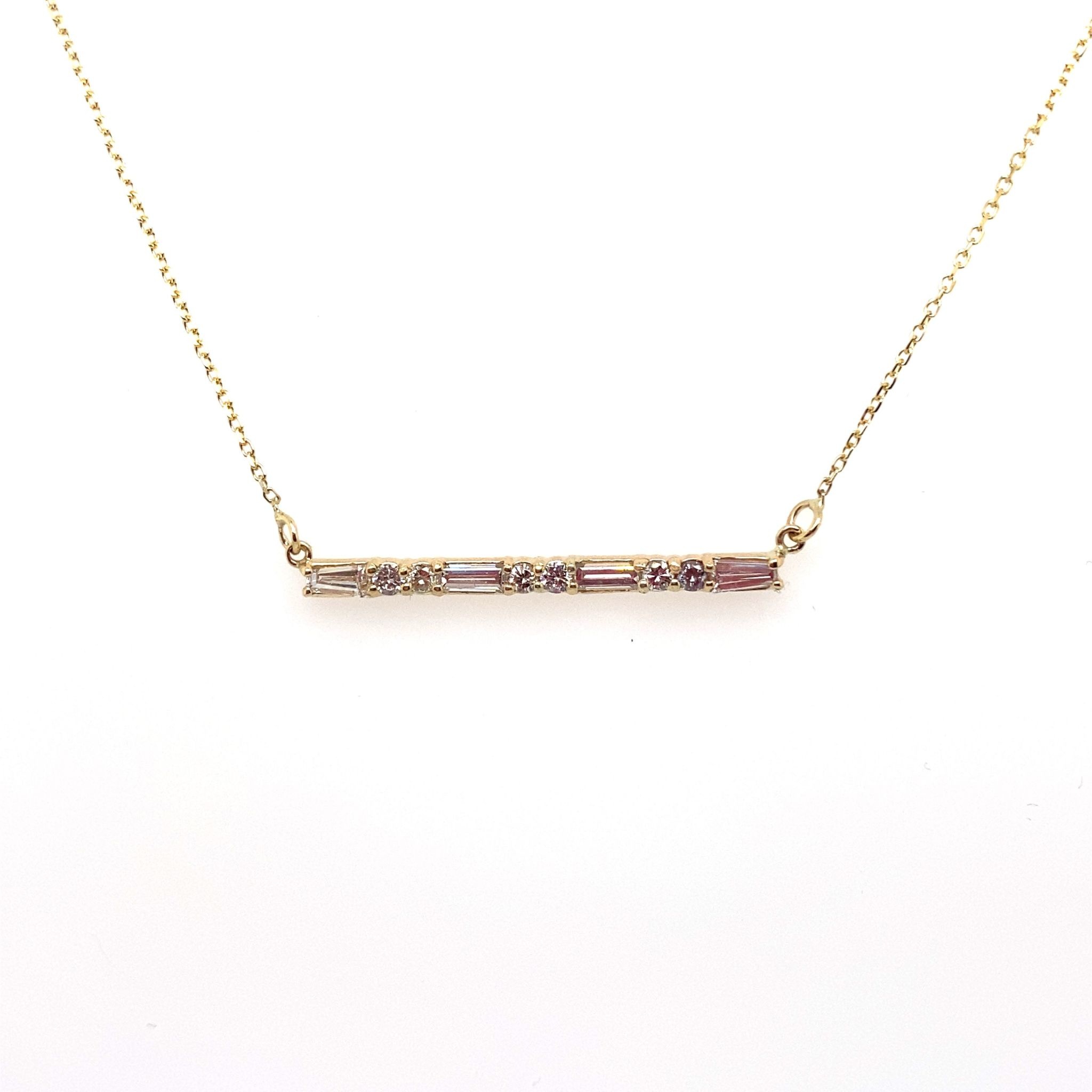 70070 14K YELLOW GOLD .60TCW DIAMOND ROUND & BAGUETTE BAR PENDANT