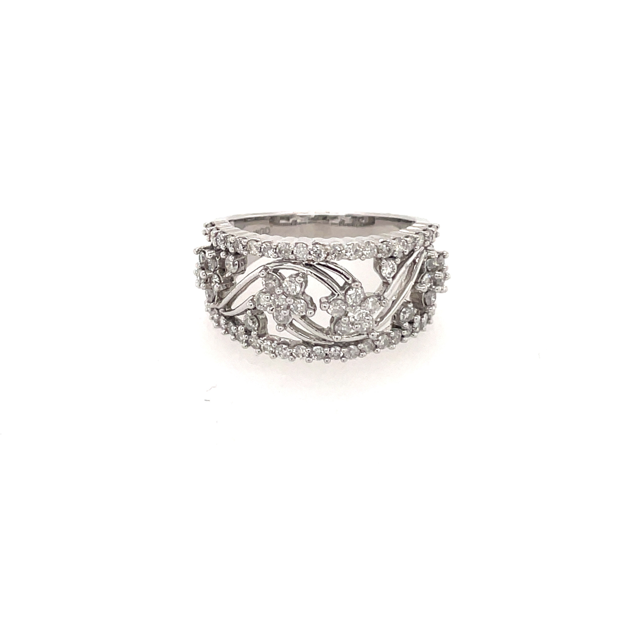 40556 14K. WHITE GOLD 1CT DIAMOND CUT-OUT WIDE FLORAL BAND