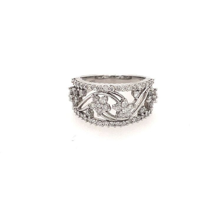 40556 14K. WHITE GOLD 1CT DIAMOND CUT-OUT WIDE FLORAL BAND