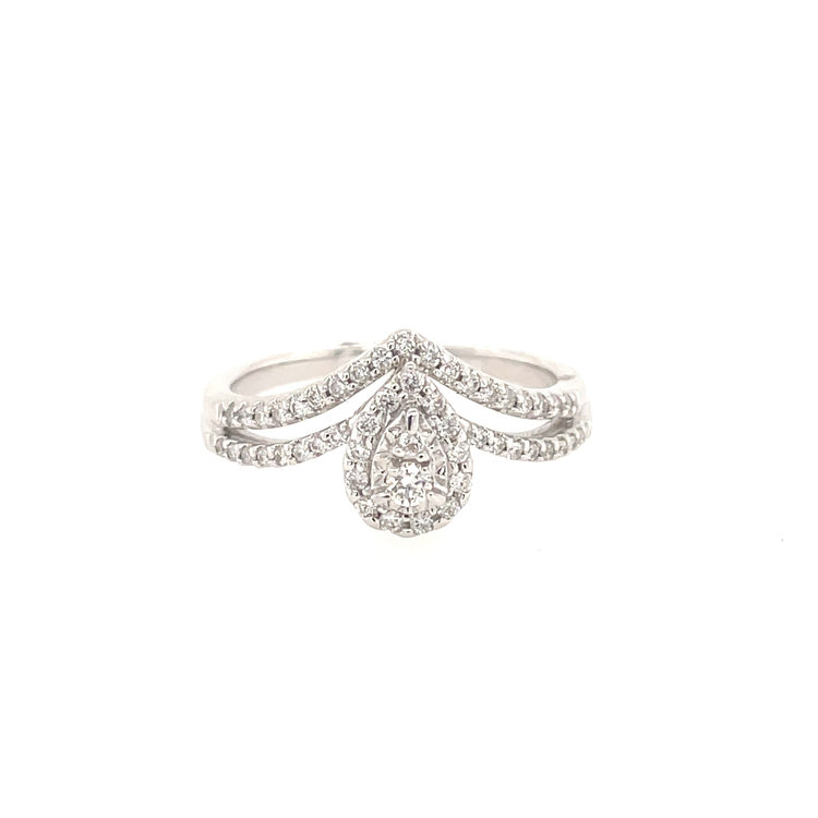 40873 14K WHITE GOLD .33CT DIAMOND PEAR CLUSTER CHEVRON RING