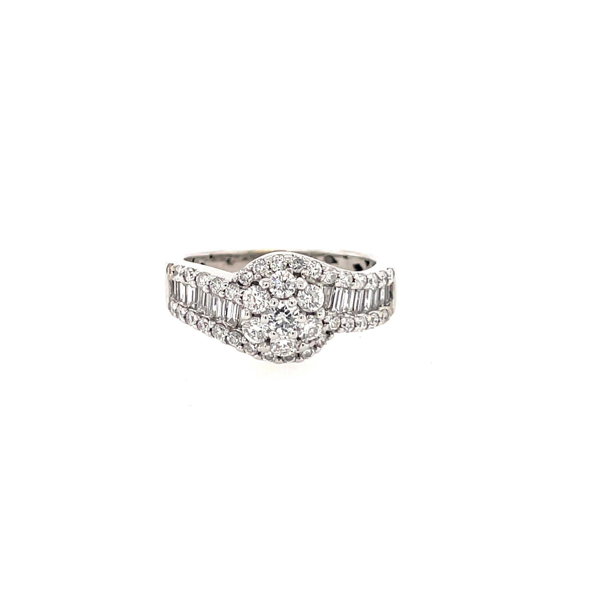 40931 14K. WHITE GOLD DIAMOND BAGUETTE CLUSTER RING