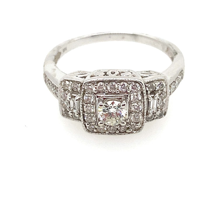 40880 14K WHITE GOLD DIAMOND PAST/PRESENT/FUTURE HALO RING