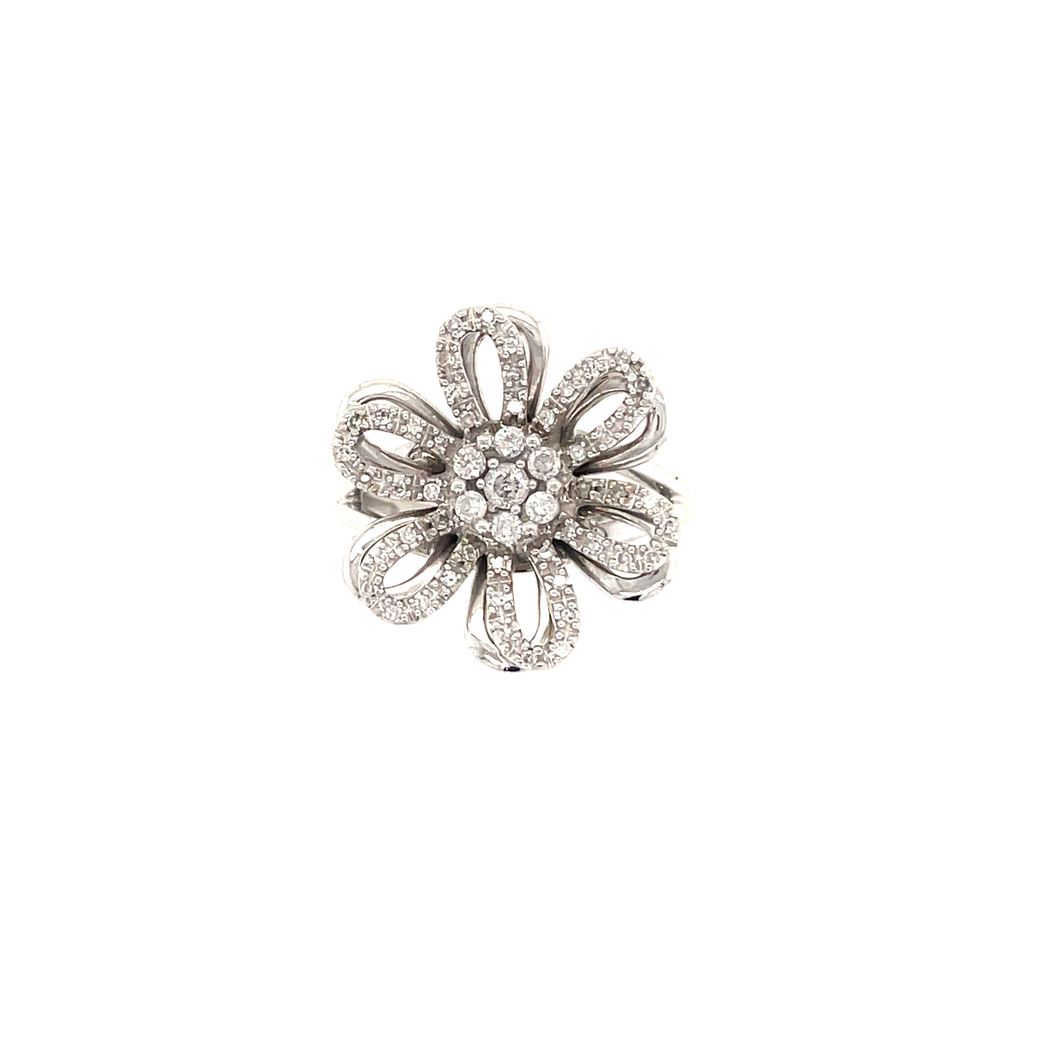 40515 14K. WHITE GOLD .75CT DIAMOND OPEN DOUBLE FLOWER RING