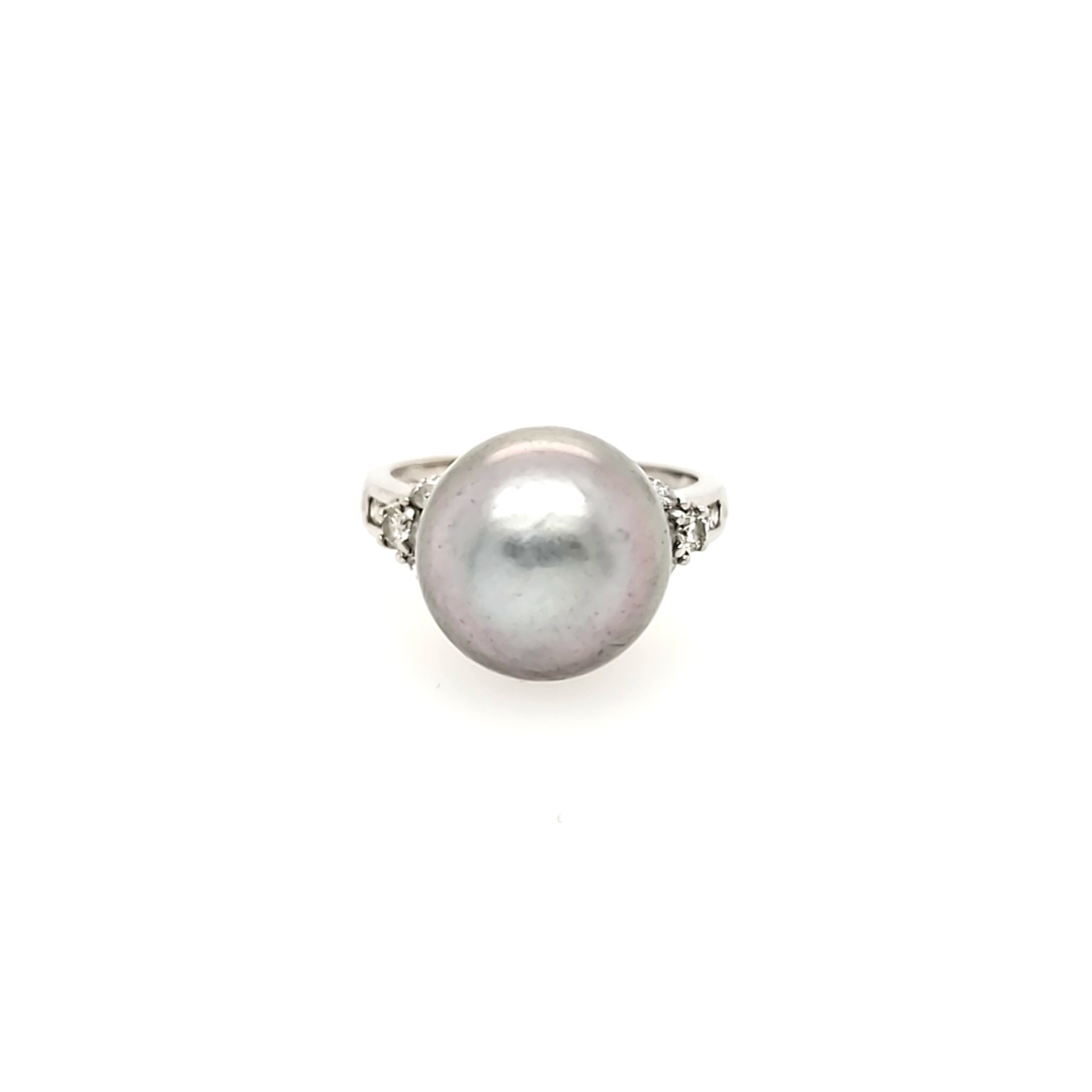 40319 14K WHITE GOLD 12MM TAHITIAN PEARL AND DIAMOND RING