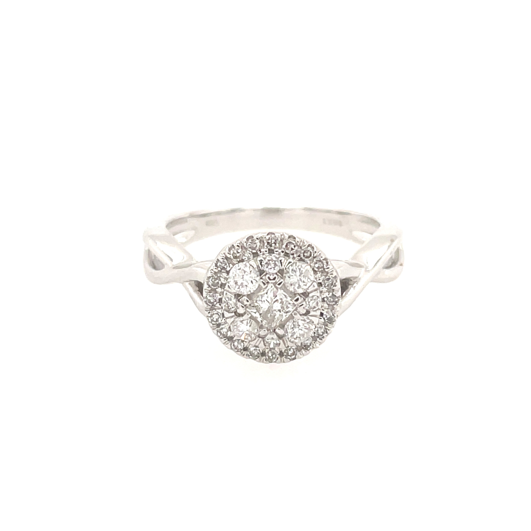 40776 14K WHITE GOLD .50TCW DIAMOND ROUND CLUSTER CENTER HALO WITH INFINITY SIDES RING