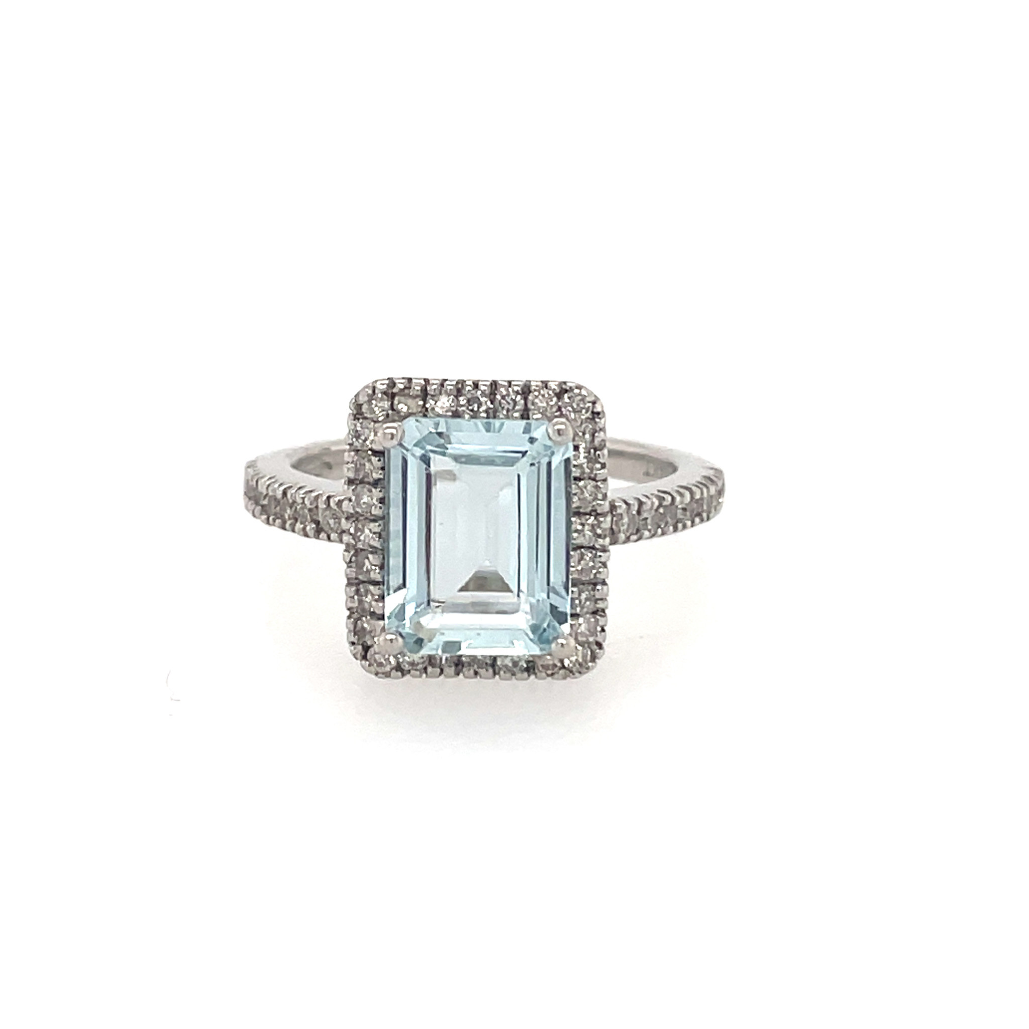 40723 14K. WHITE GOLD .40CT DIAMOND WITH AQUAMARINE EMERALD CUT RING