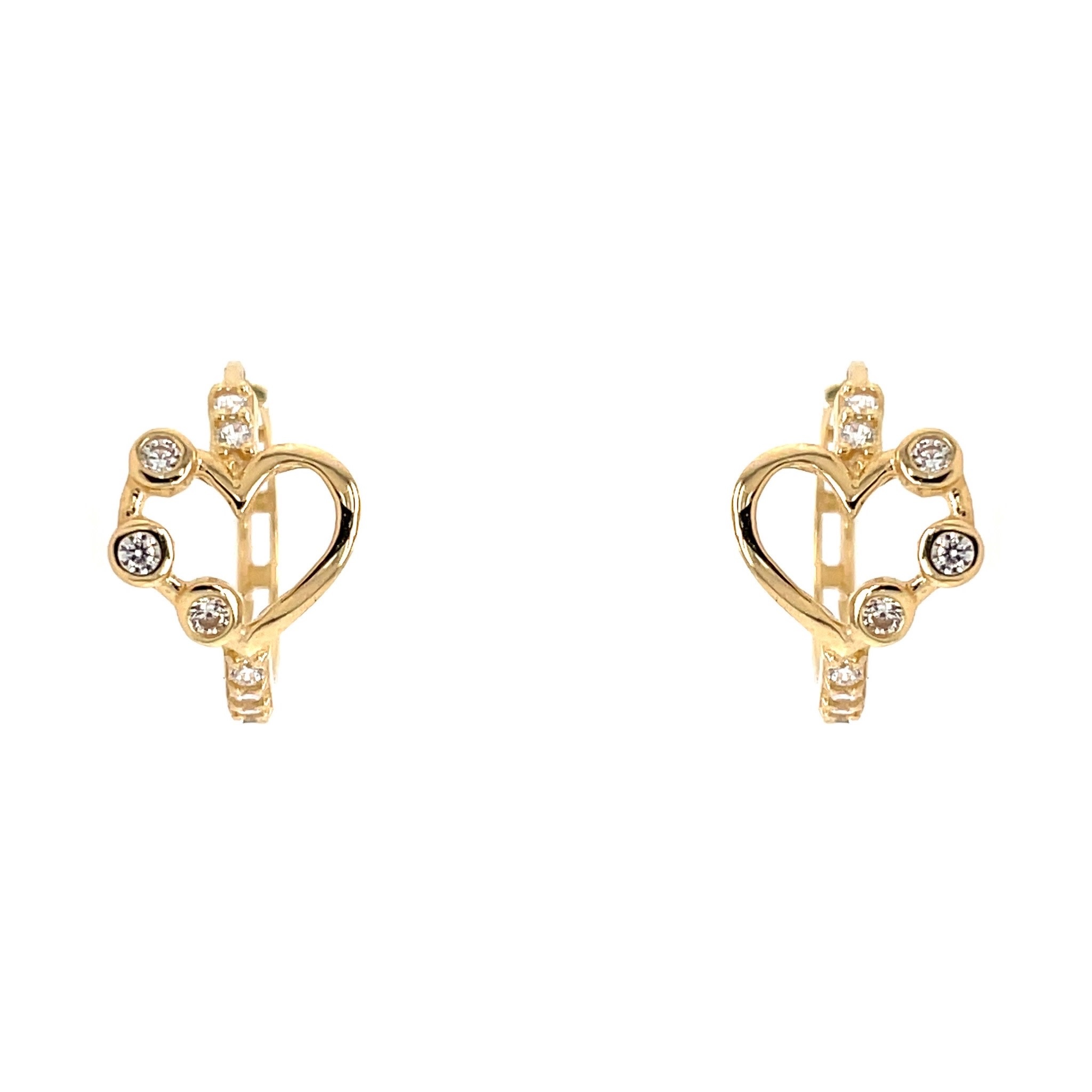 30270 14K YELLOW GOLD OPEN HEART ROUND CUBIC ZIRCONIA BEZEL SET HUGGIES
