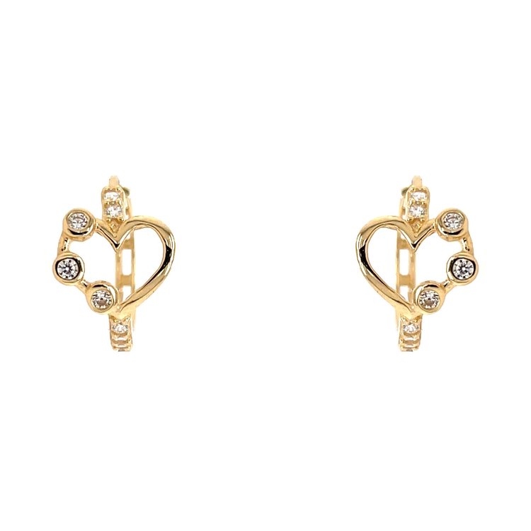 30270 14K YELLOW GOLD OPEN HEART ROUND CUBIC ZIRCONIA BEZEL SET HUGGIES