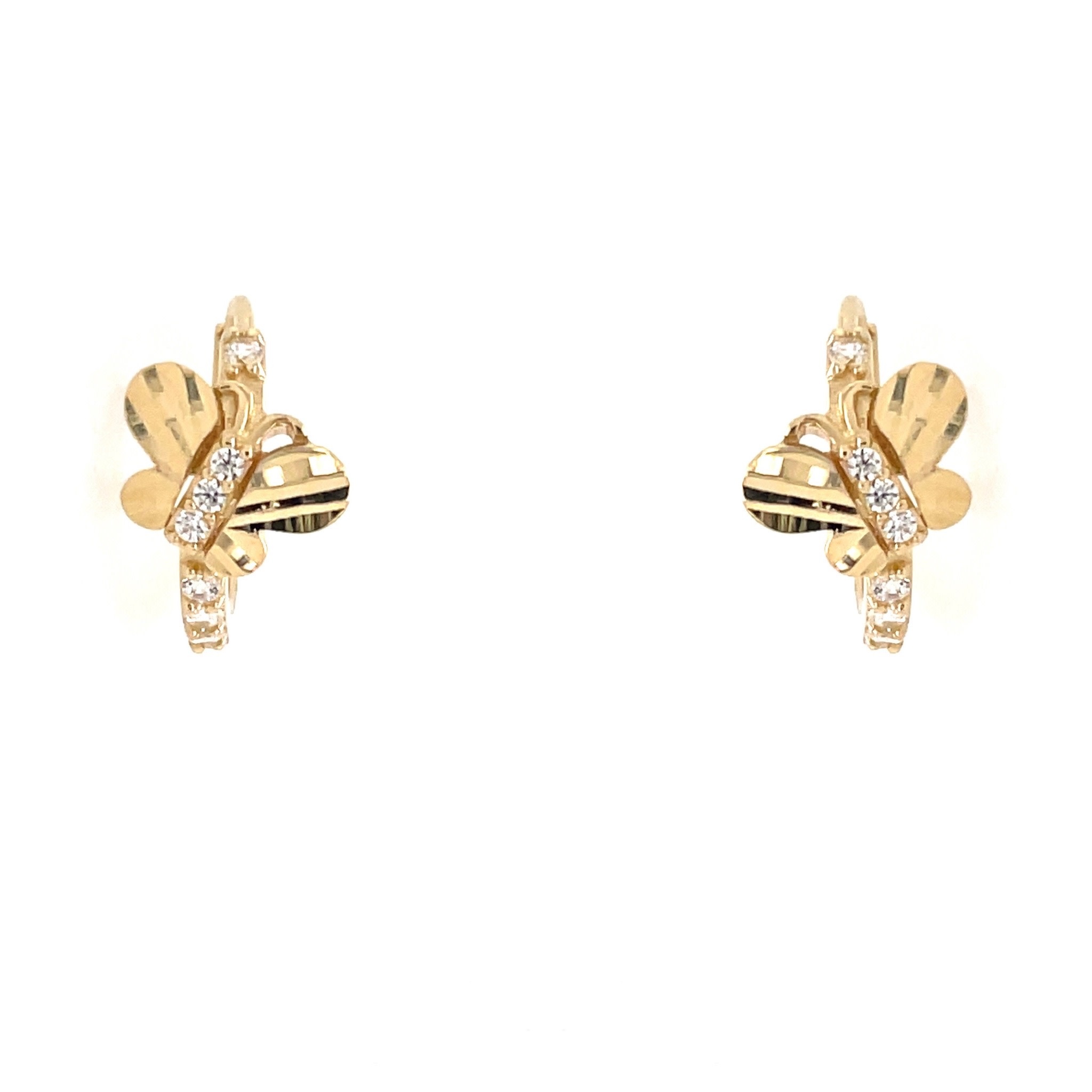 30278 14K YELLOW GOLD DIAMOND CUT CUBIC ZIRCONIA BUTTERFLY HUGGIES