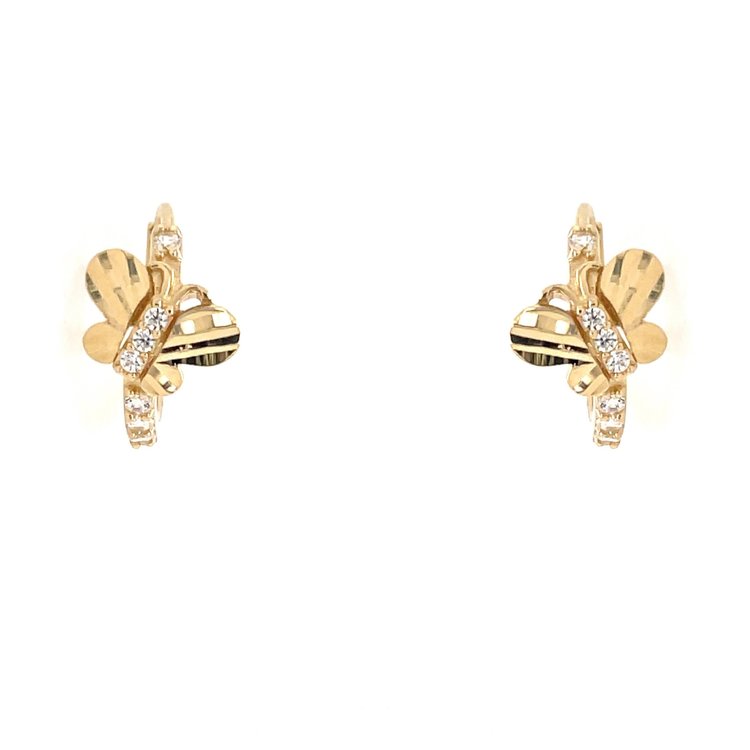 30278 14K YELLOW GOLD DIAMOND CUT CUBIC ZIRCONIA BUTTERFLY HUGGIES