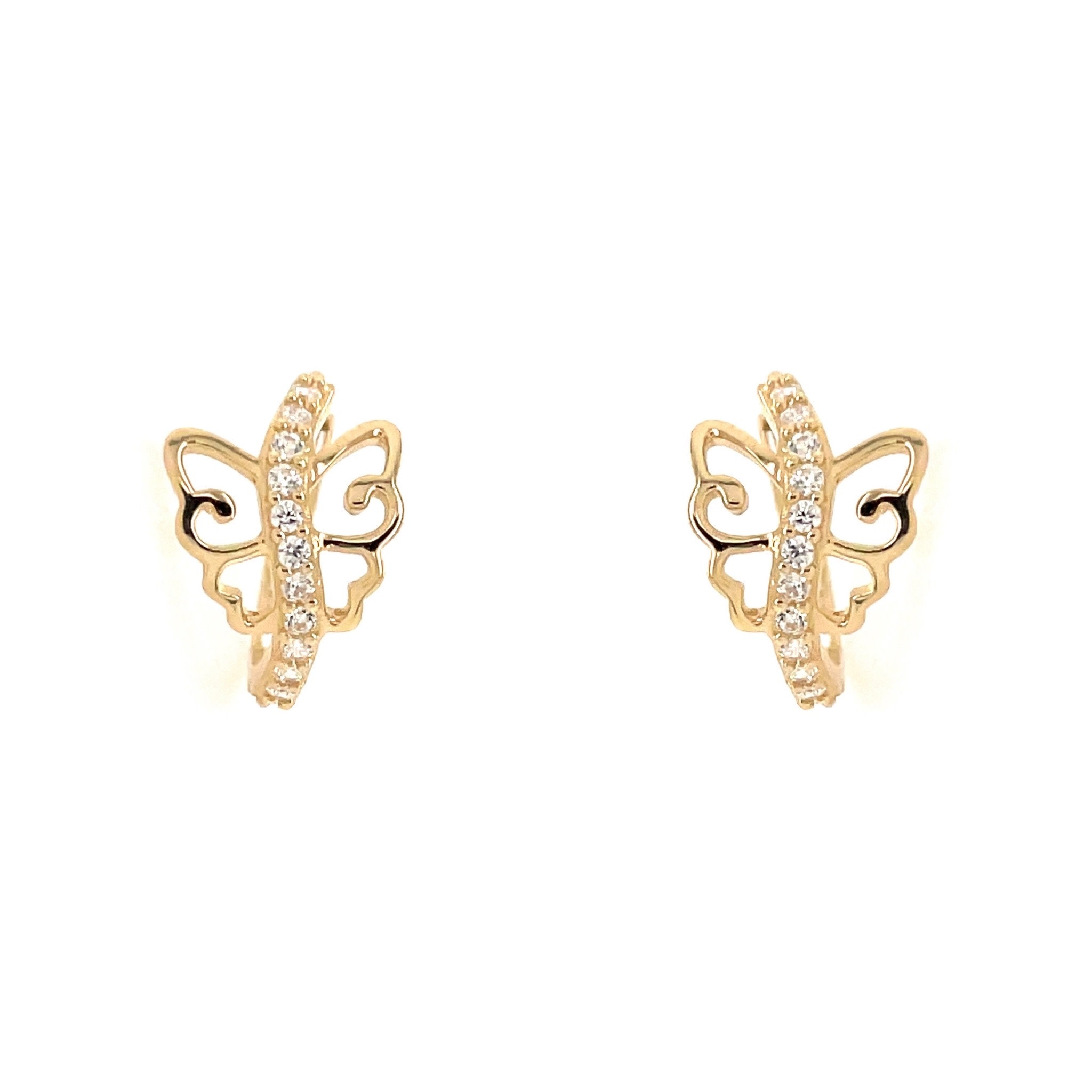 30275 14K YELLOW GOLD OPEN CUBIC ZIRCONIA BUTTERFLY HUGGIES