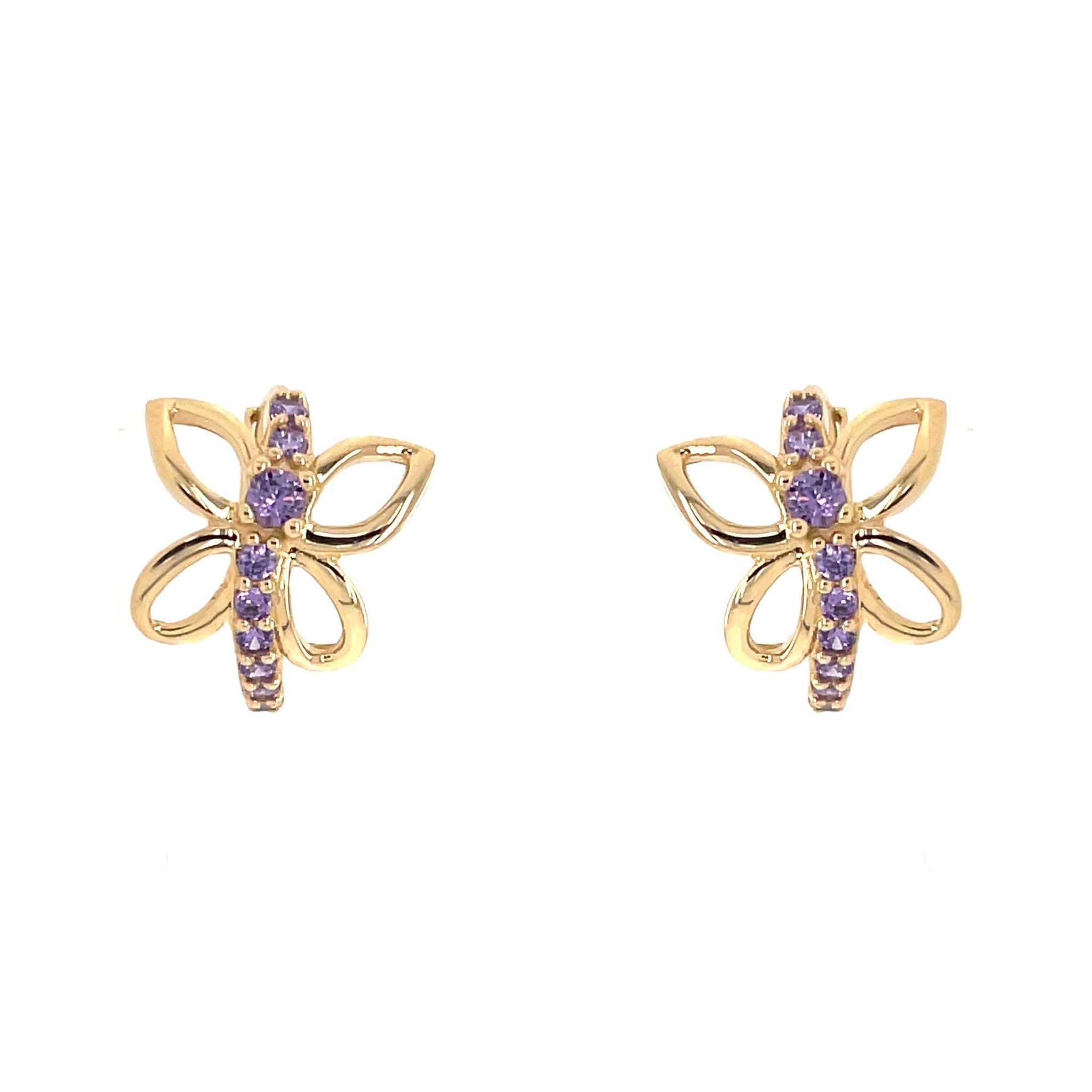 30274 14K YELLOW GOLD PURPLE CUBIC ZIRCONIA BUTTERFLY HUGGIES