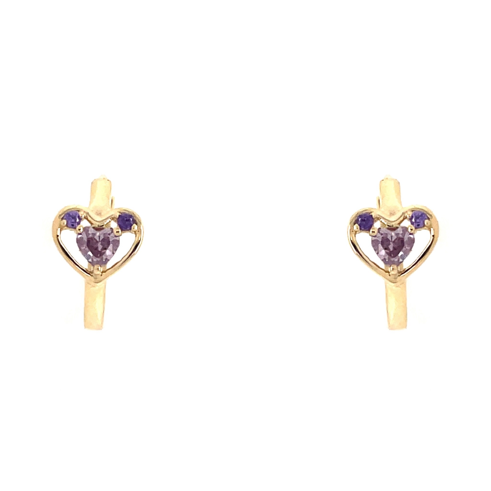 30271 14K YELLOW GOLD MULTI COLOR CUBIC ZIRCONIA OPEN HEART HUGGIES