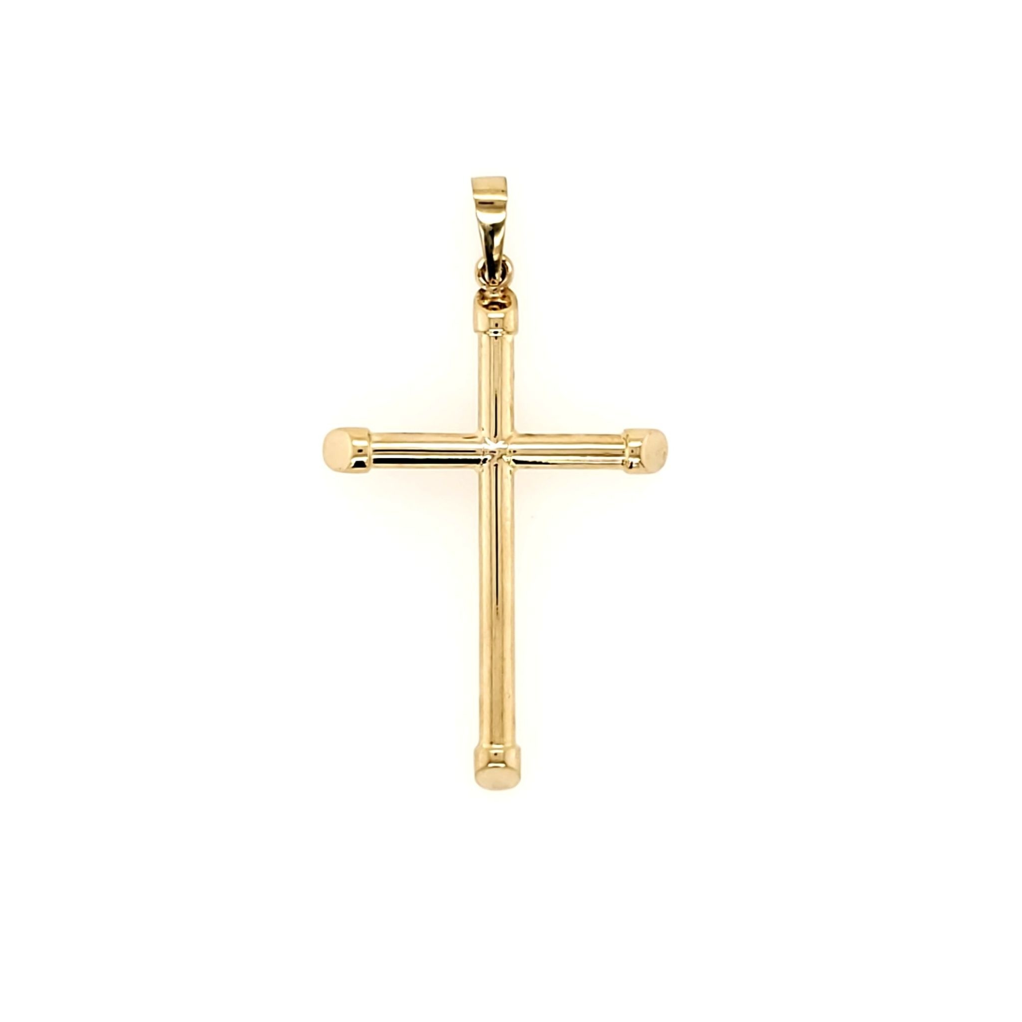 77059 14K YELLOW GOLD MEDIUM HIGH POLISH TUBE STYLE EDGE CAP CROSS