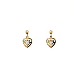 32239 14K YELLOW GOLD CUBIC ZIRCONIA HANGING HEART HUGGIES