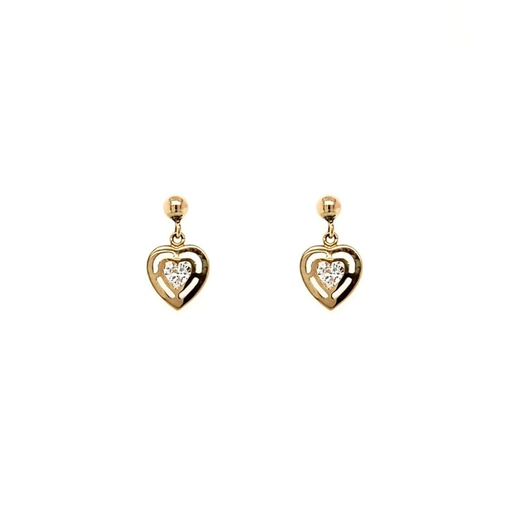 32239 14K YELLOW GOLD CUBIC ZIRCONIA HANGING HEART HUGGIES