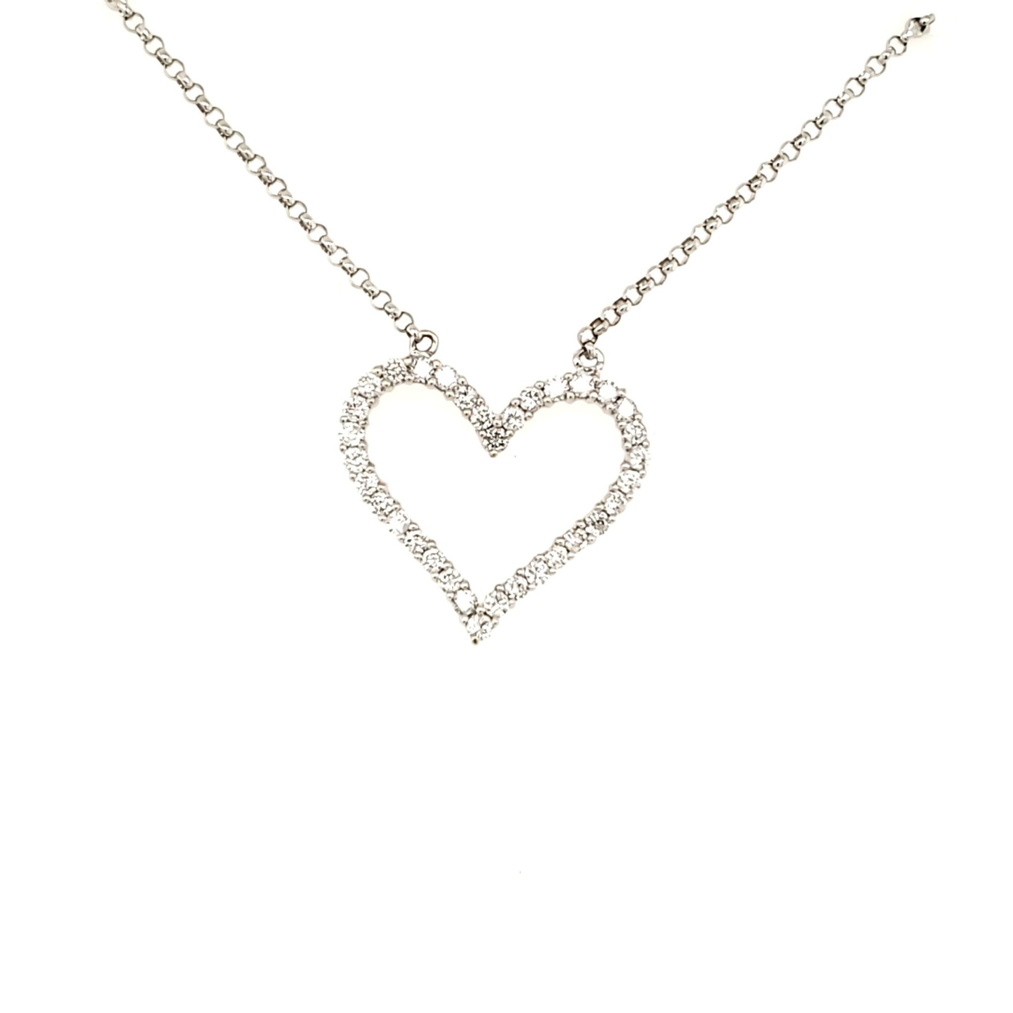 70083 14K WHITE GOLD DIAMOND COMMON PRONG OPEN HEART PENDANT