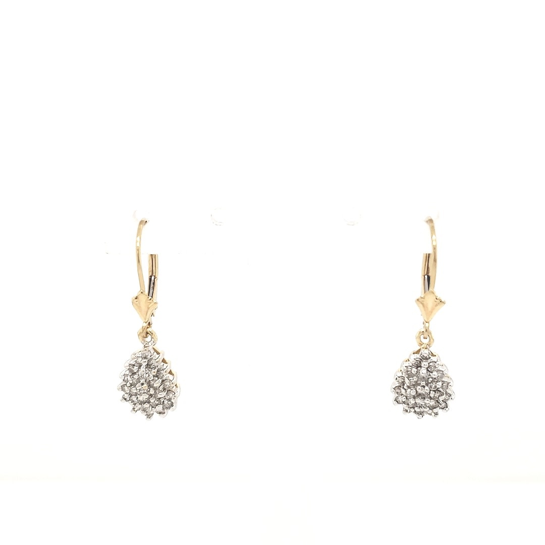 30144 14K YELLOW GOLD .46TCW DIAMOND CLUSTER LEVER BACK HANGING EARRINGS