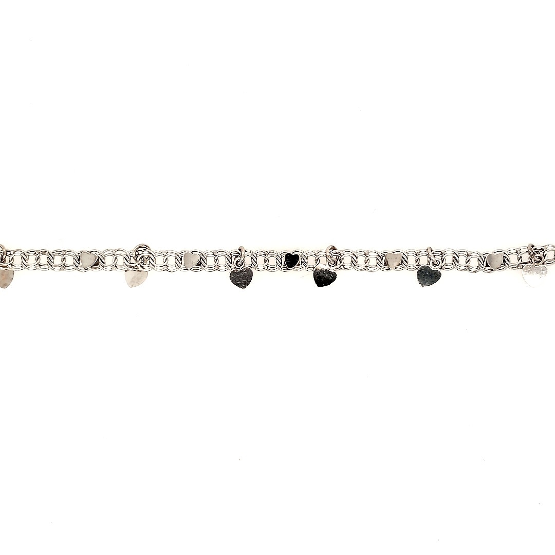20147 14K WHITE GOLD 4.5MM DANGLING HEART CHARM LINK BABY BRACELET