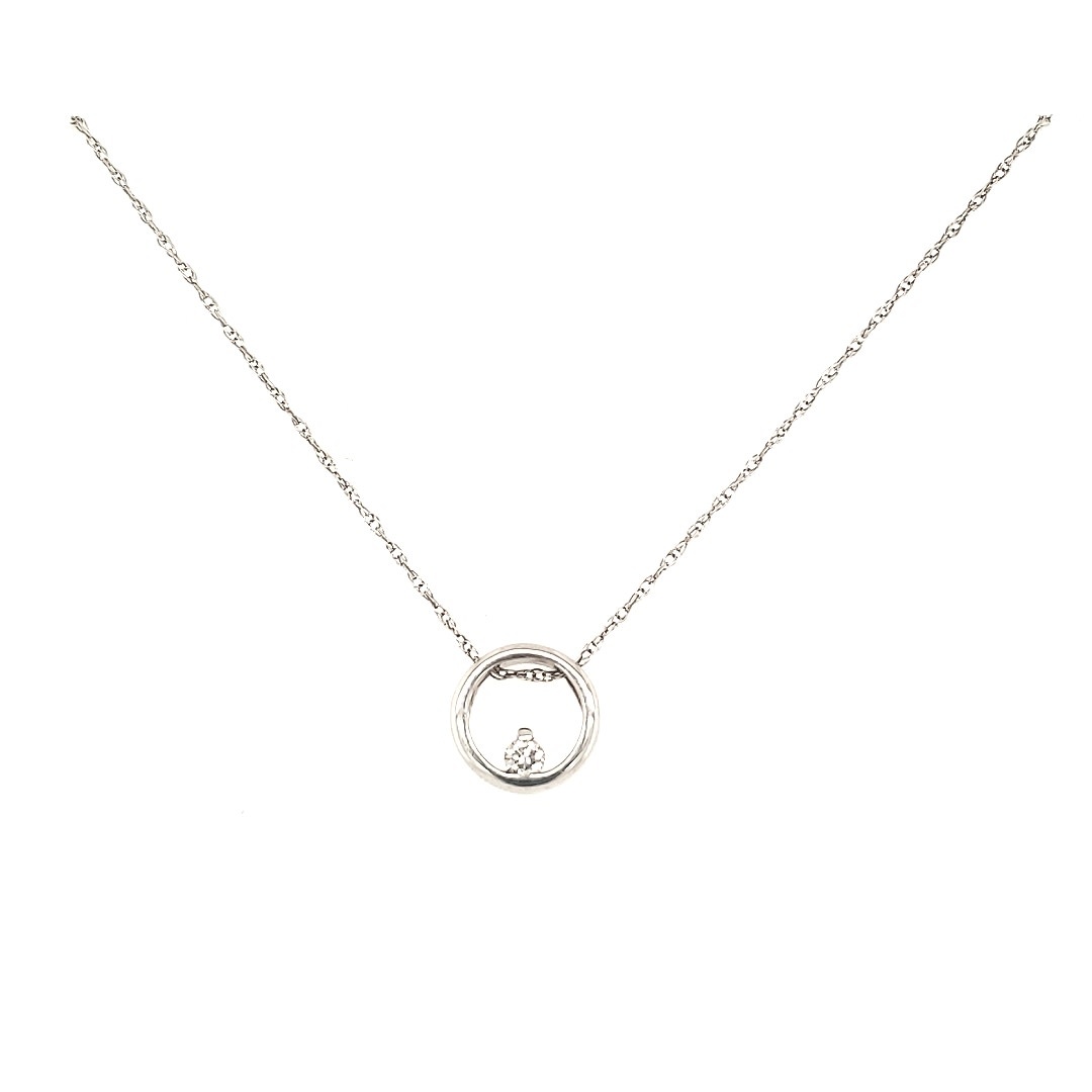 70039 14K WHITE GOLD .05TCW FLOATING DIAMOND CIRCLE PENDANT SET