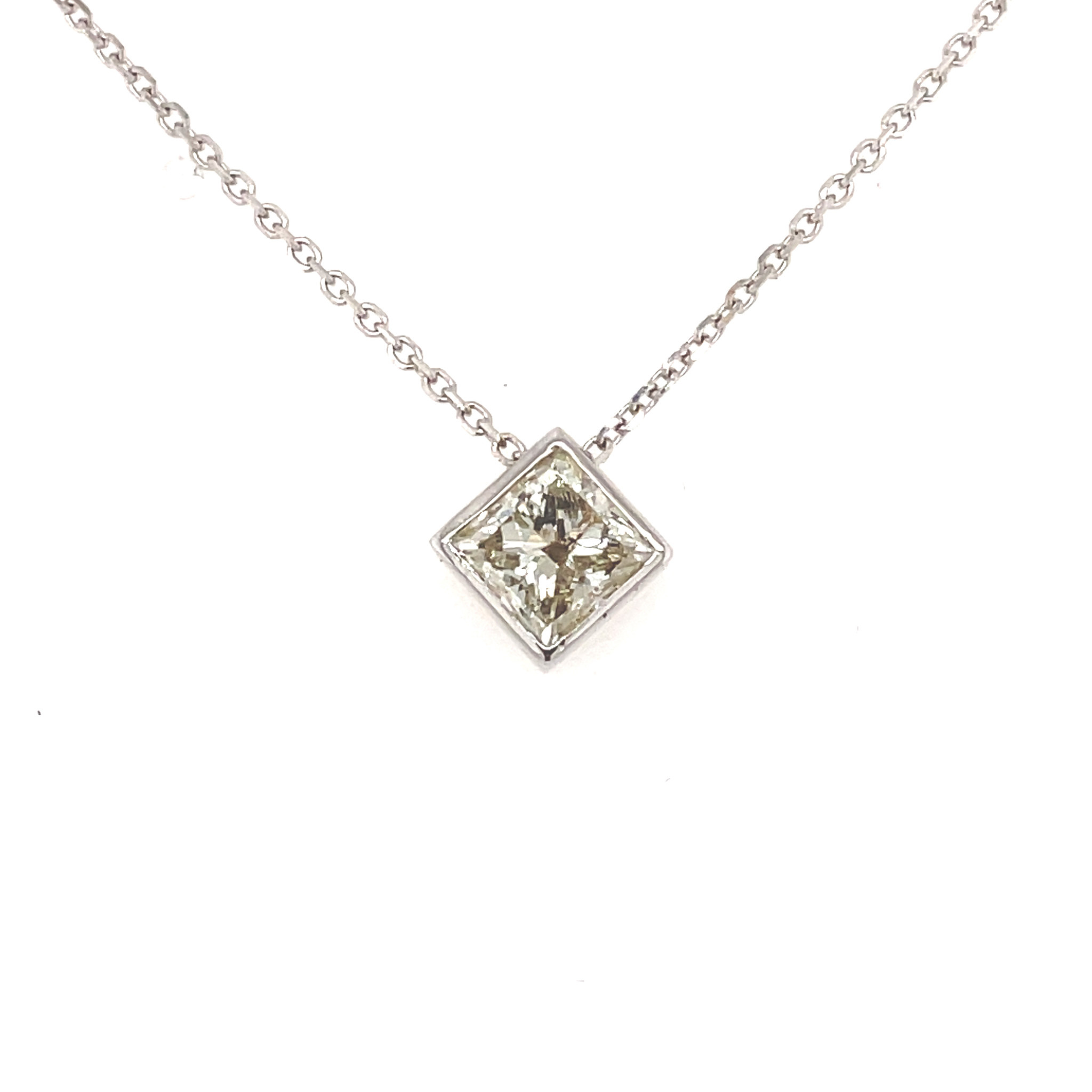 71282 14K WHITE GOLD 1.04CT PRINCESS CUT DIAMOND BEZEL SET SLIDING PENDENT