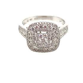 40859 14K WHITE GOLD 1CT DIAMOND SQUARE PAVE DOUBLE HALO RING