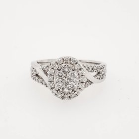 40773 14K WHITE GOLD .75CT OVAL DIAMOND HALO CLUSTER RING DIAMOND BAND