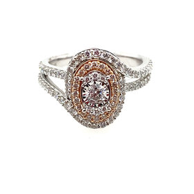 40792 14K TWO-TONE 1CT OVAL DIAMOND TRIPLE HALO SPLITED SHANK LADIES RING