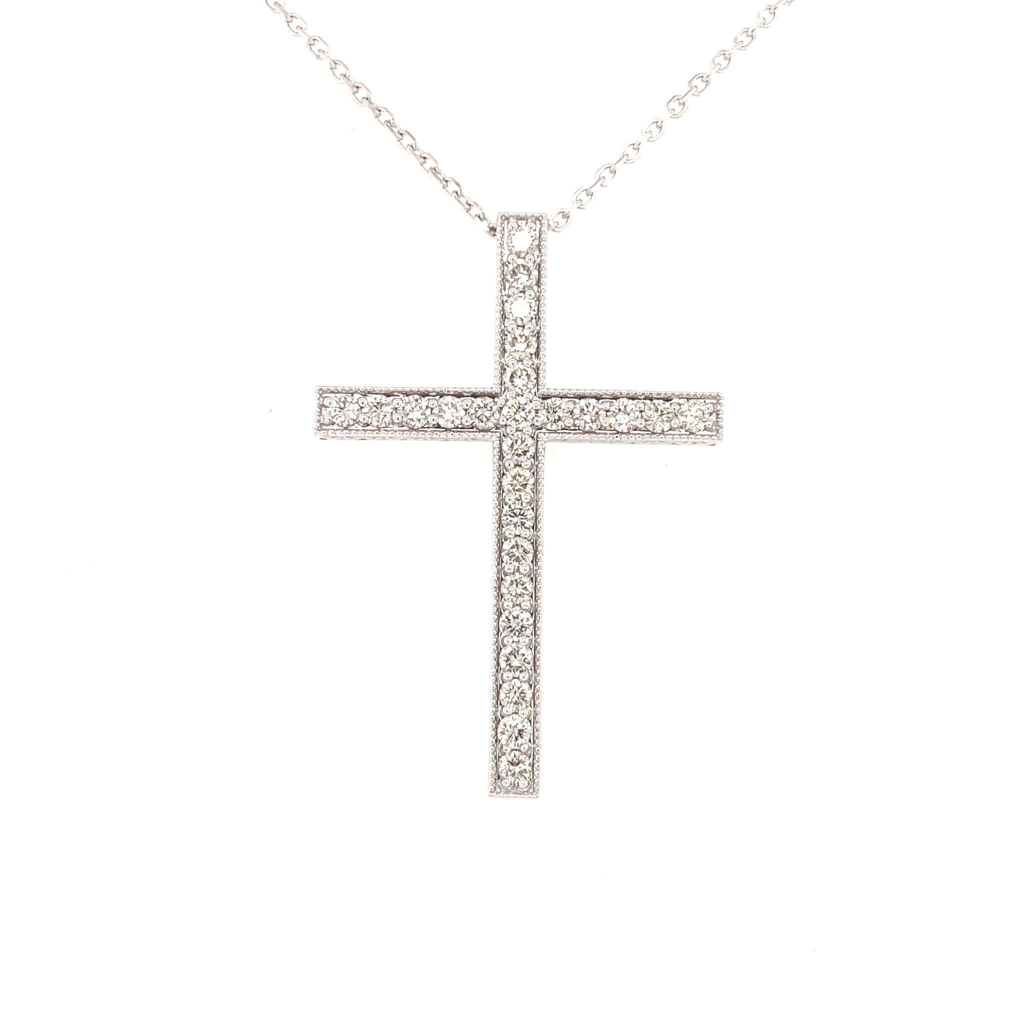 76068 14K WHITE GOLD 1CT DIAMOND MILIGRAIN CROSS