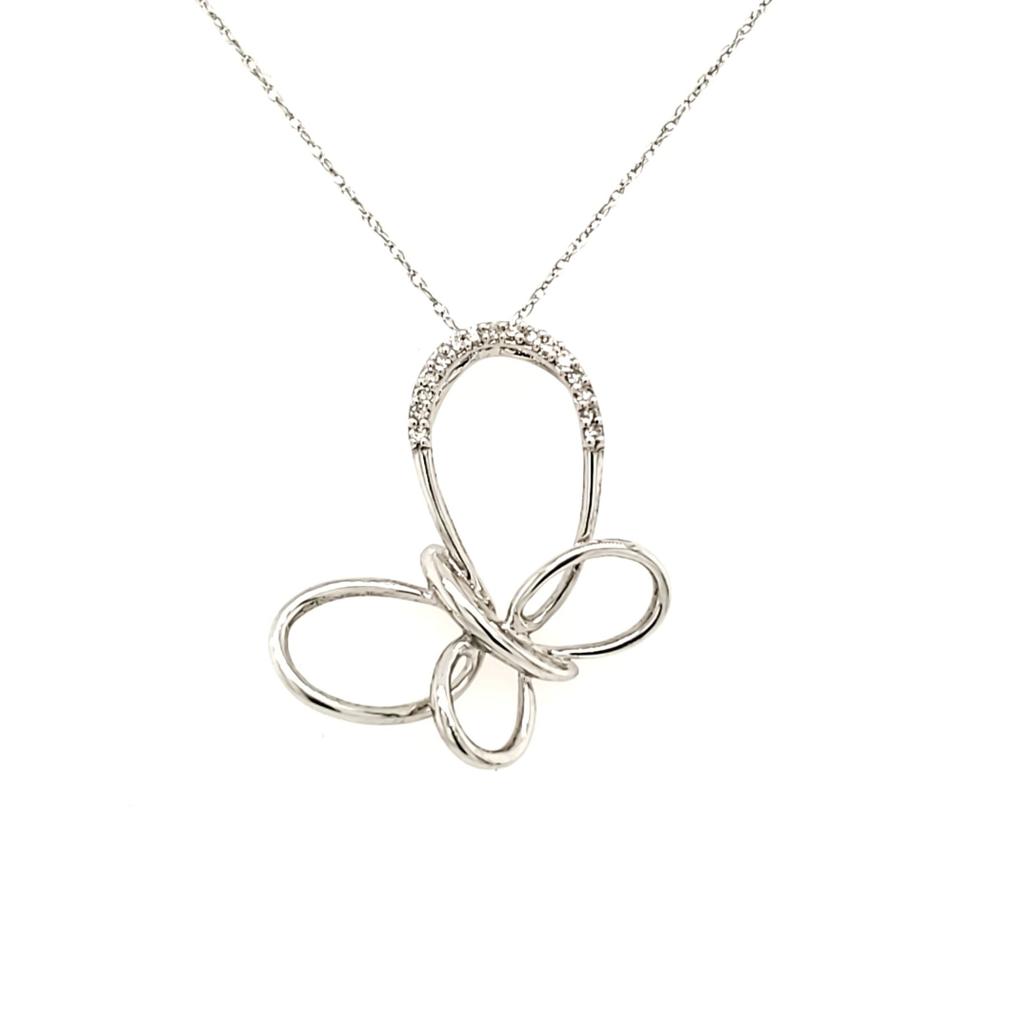 70086 14K WHITE GOLD LARGE OPEN BUTTERFLY DIAMOND PENDANT SET