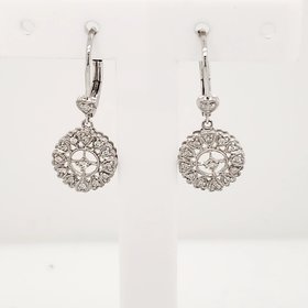 30246 18K WHITE GOLD .23CT DIAMOND MULTI HEART MILIGRAIN  HANGING EARRINGS