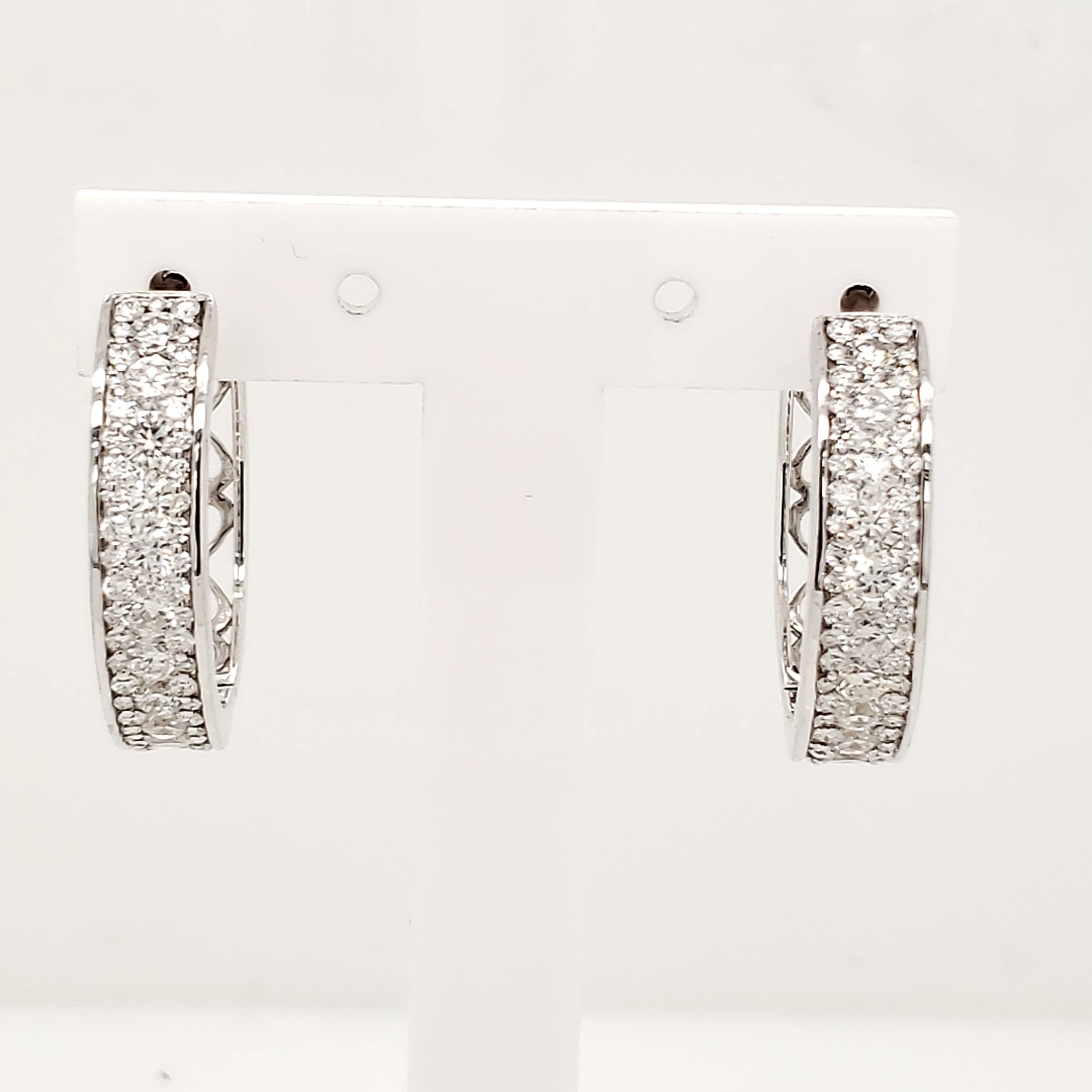 32892 14K. WHITE GOLD 3CT DIAMOND WIDE 3-ROW HOOPS