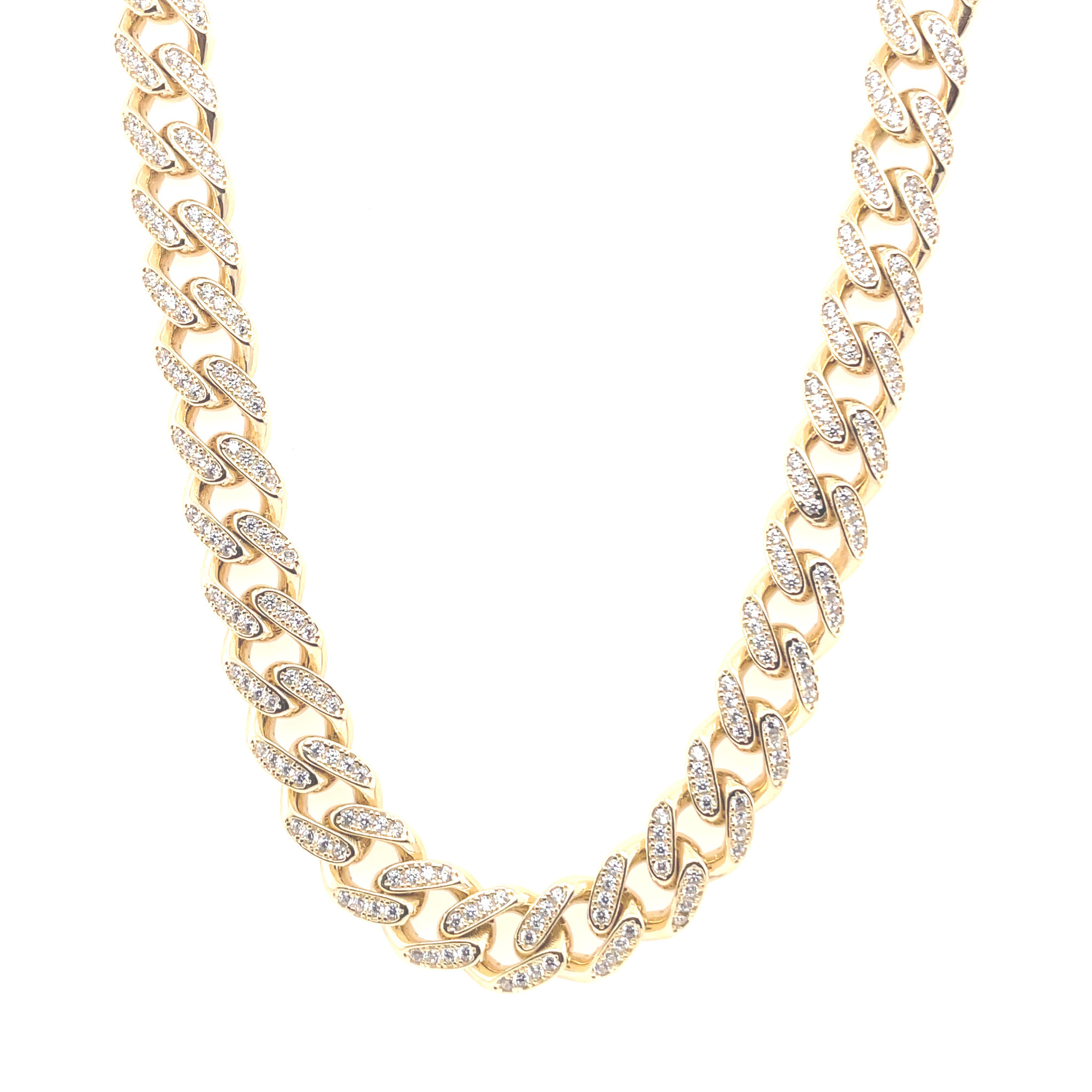 60007 14K YELLOW GOLD 18" CUBAN LINK CUBIC ZIRCONIA NECKLACE