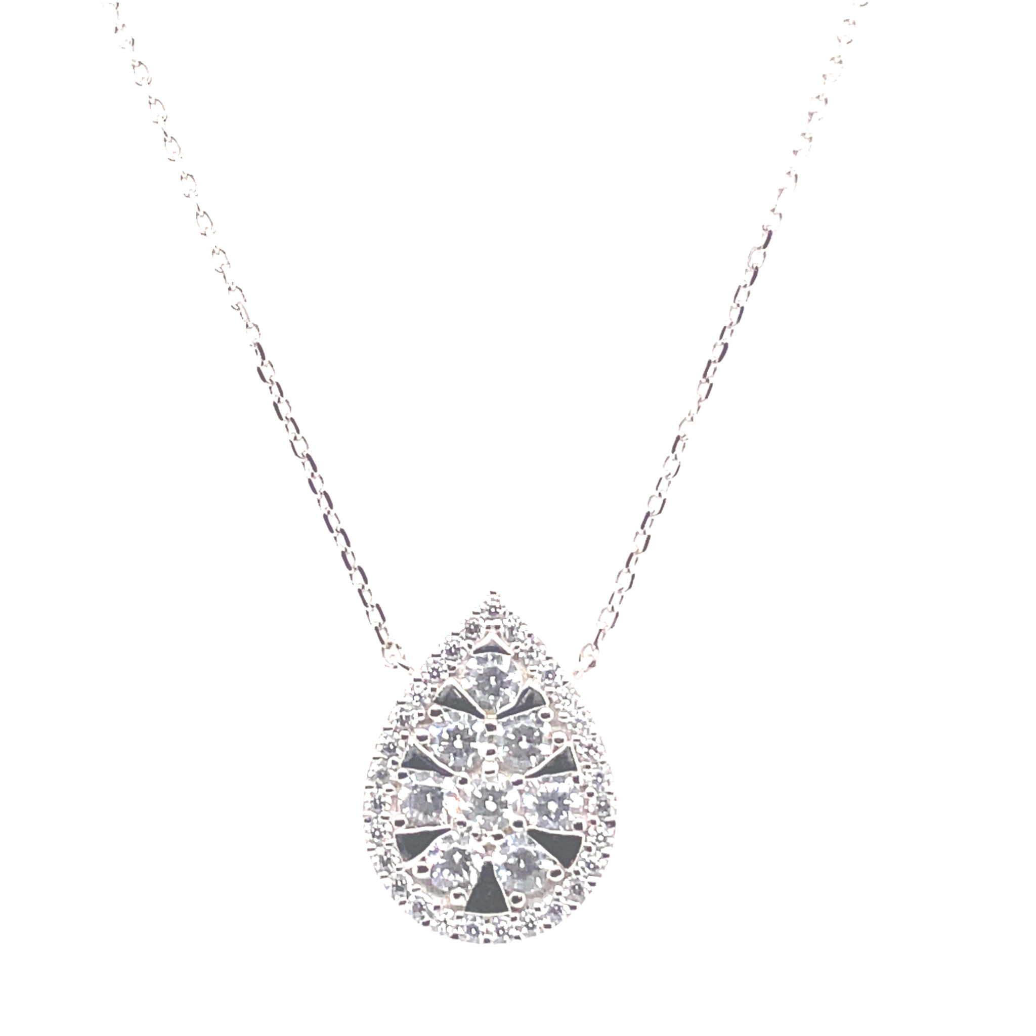 60004 14K. WHITE GOLD CUBIC ZIRCONIA HIGH POLISH TEAR DROP PENDANT