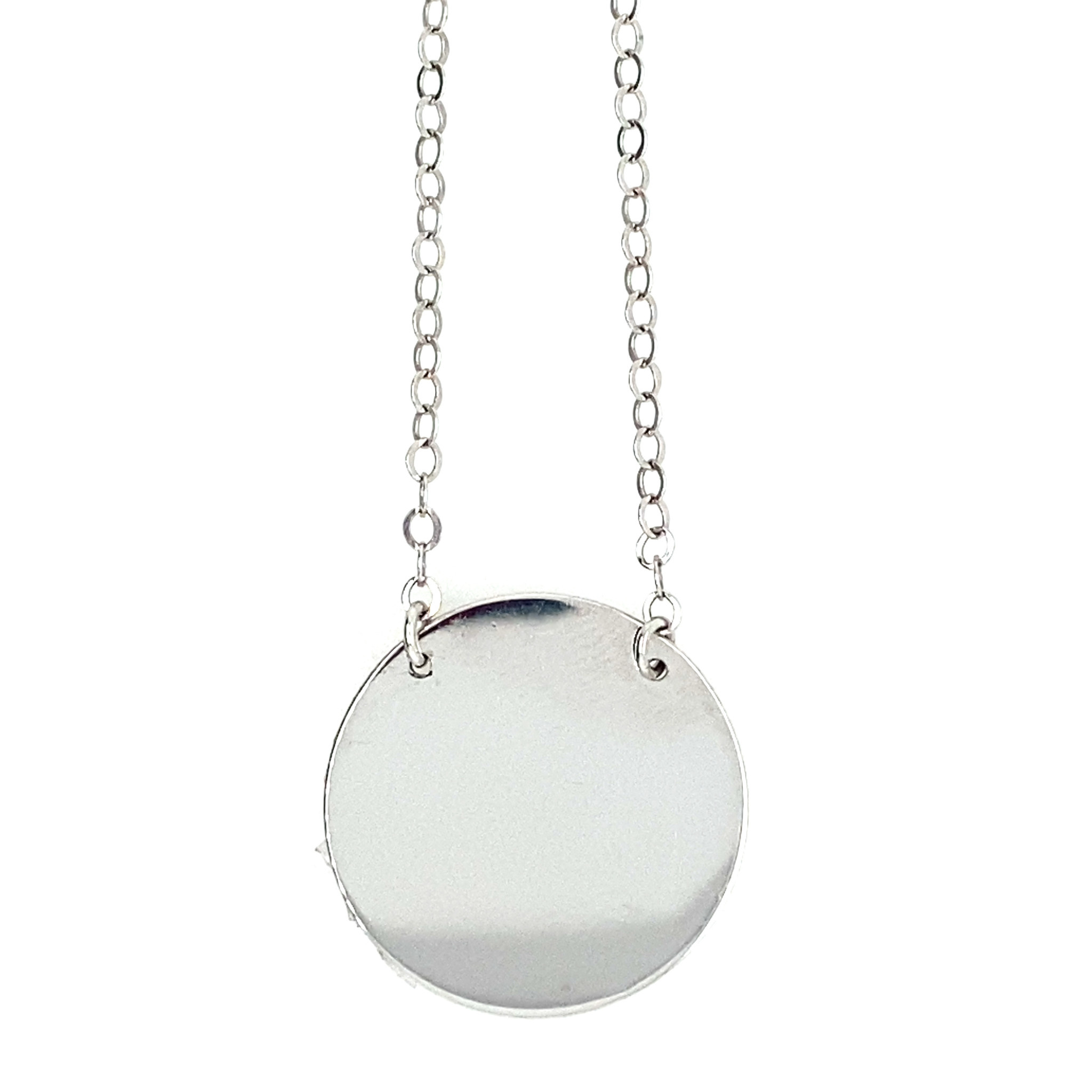 14K. WHITE GOLD DISC PENDANT