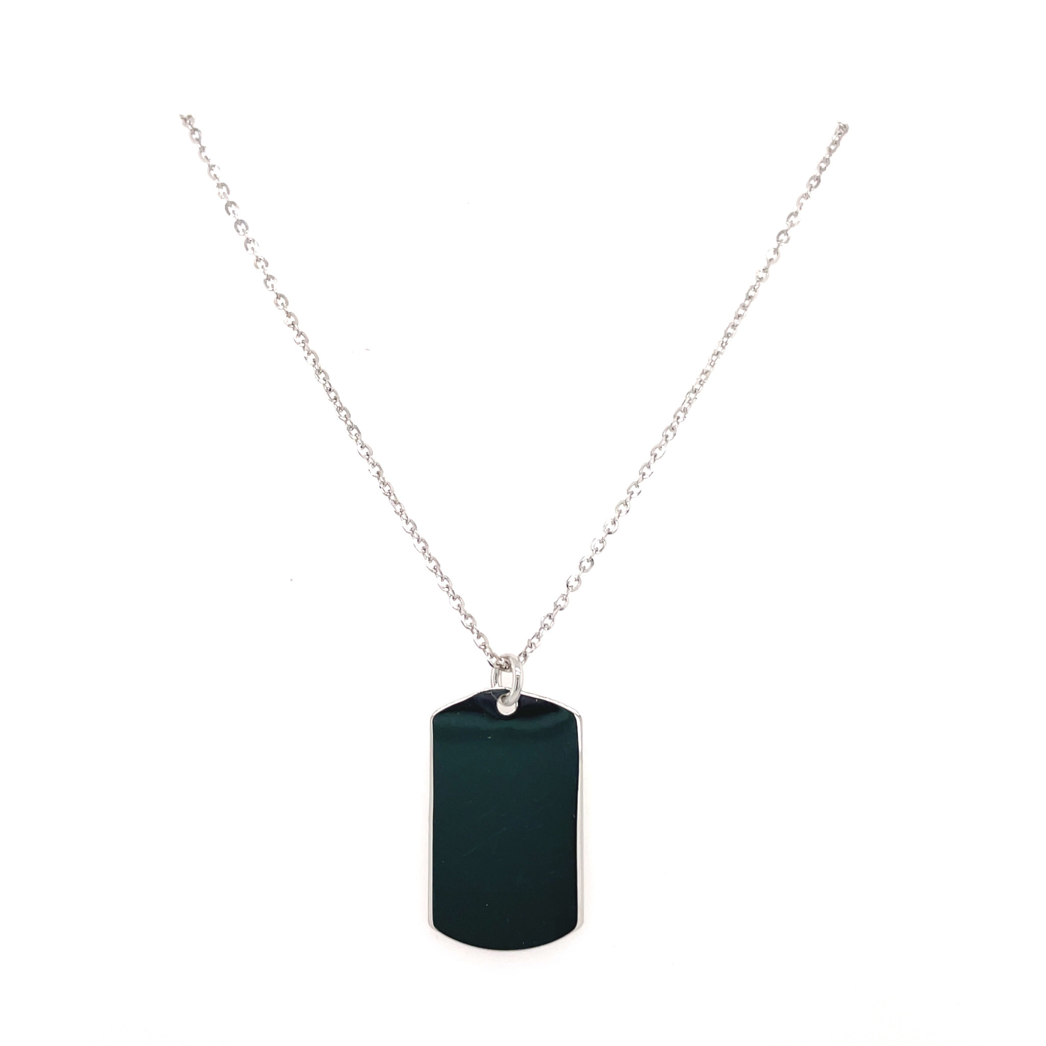 60013 14K WHITE GOLD SMALL DOG TAG WITH ADJUSTABLE CABLE LINK CHAIN PENDANT SET
