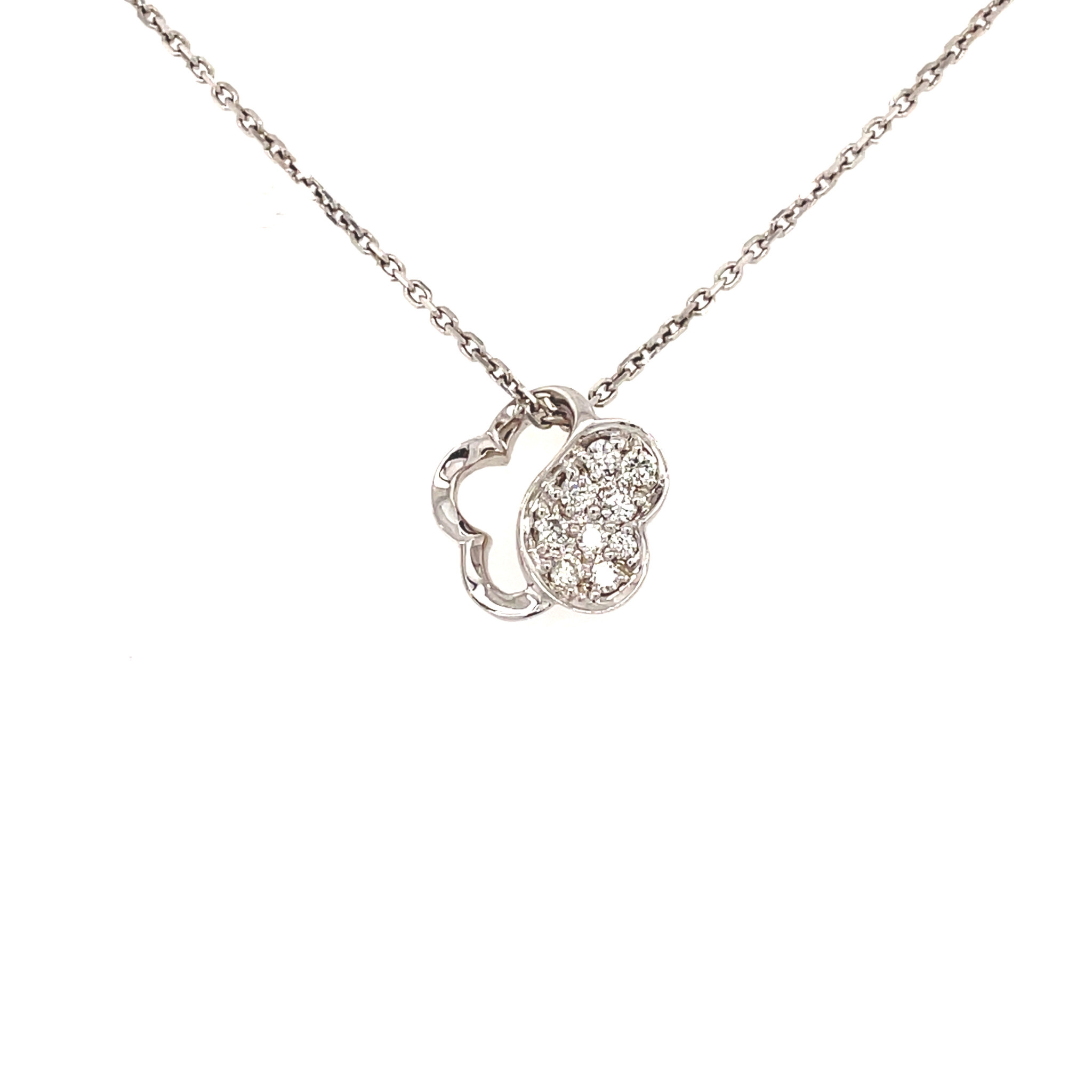 70057 18K WHITE GOLD .20CT DIAMOND PAVE SET OPEN FLOWER PENDANT SET ON 14K,. WHITE GOLD CHAIN