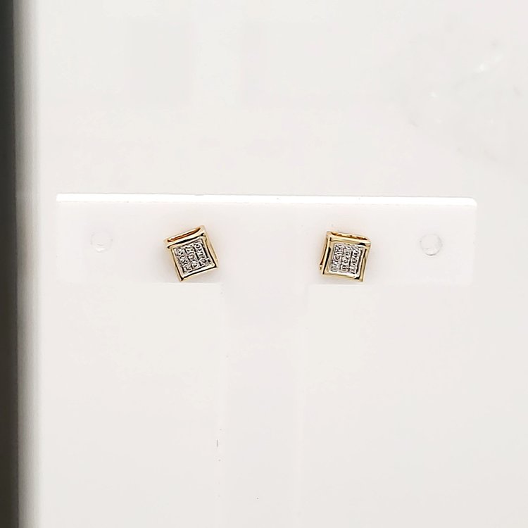 30293 14K. YELLOW GOLD .05TCW DIAMOND SQUARE INVISIBLE SET STUDS