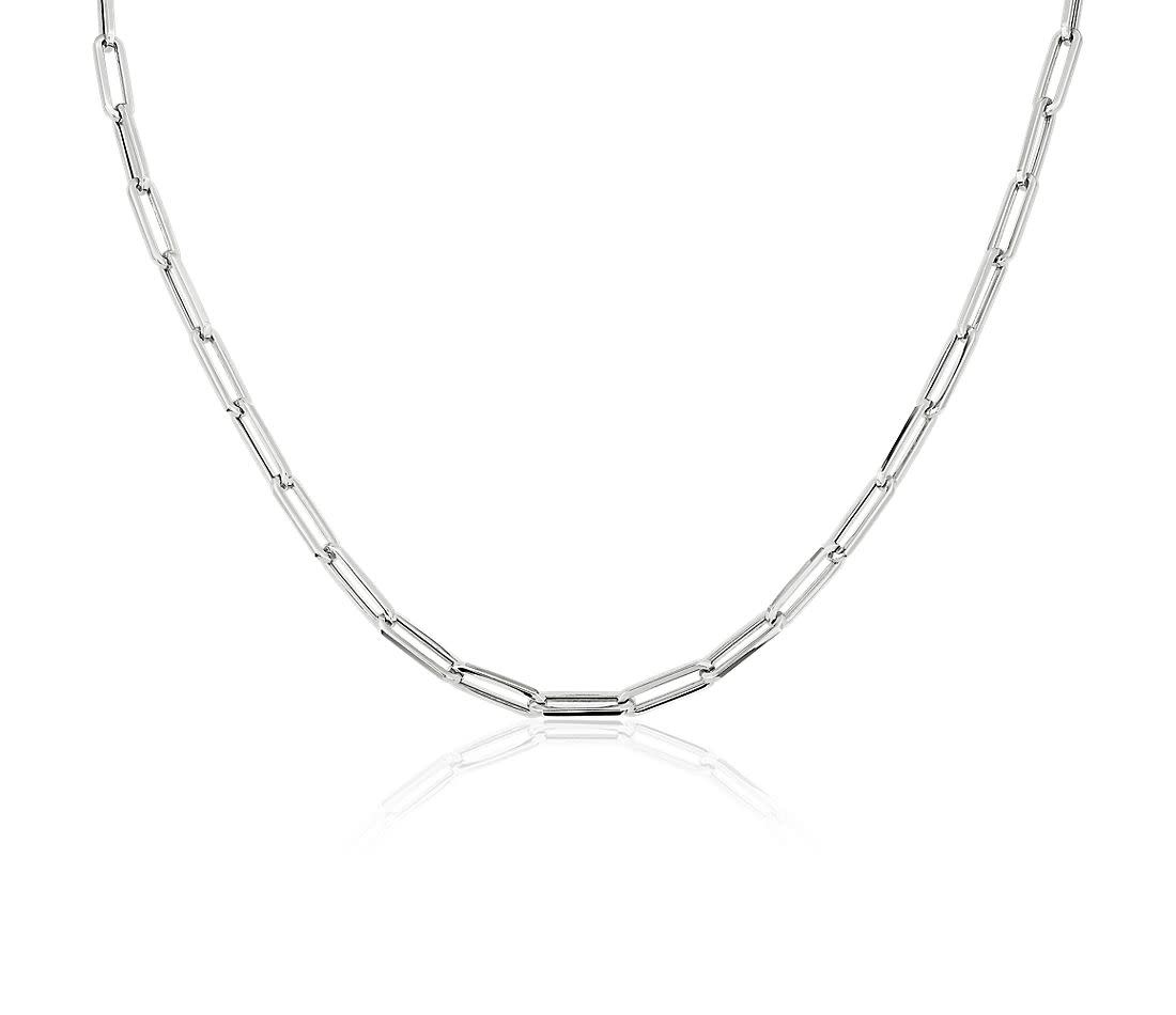 60034 13K WHITE GOLD 18" PAPER CLIP NECKLACE