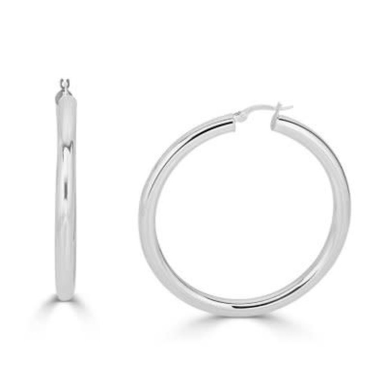 30303 14K  WHITE GOLD 1.25" 2MM HIGH POLISHED HOOPS