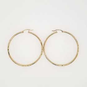 30315 14K. YELLOW GOLD LARGE HIGH POLISHED HOOPS WITH SATIN DESIGN
