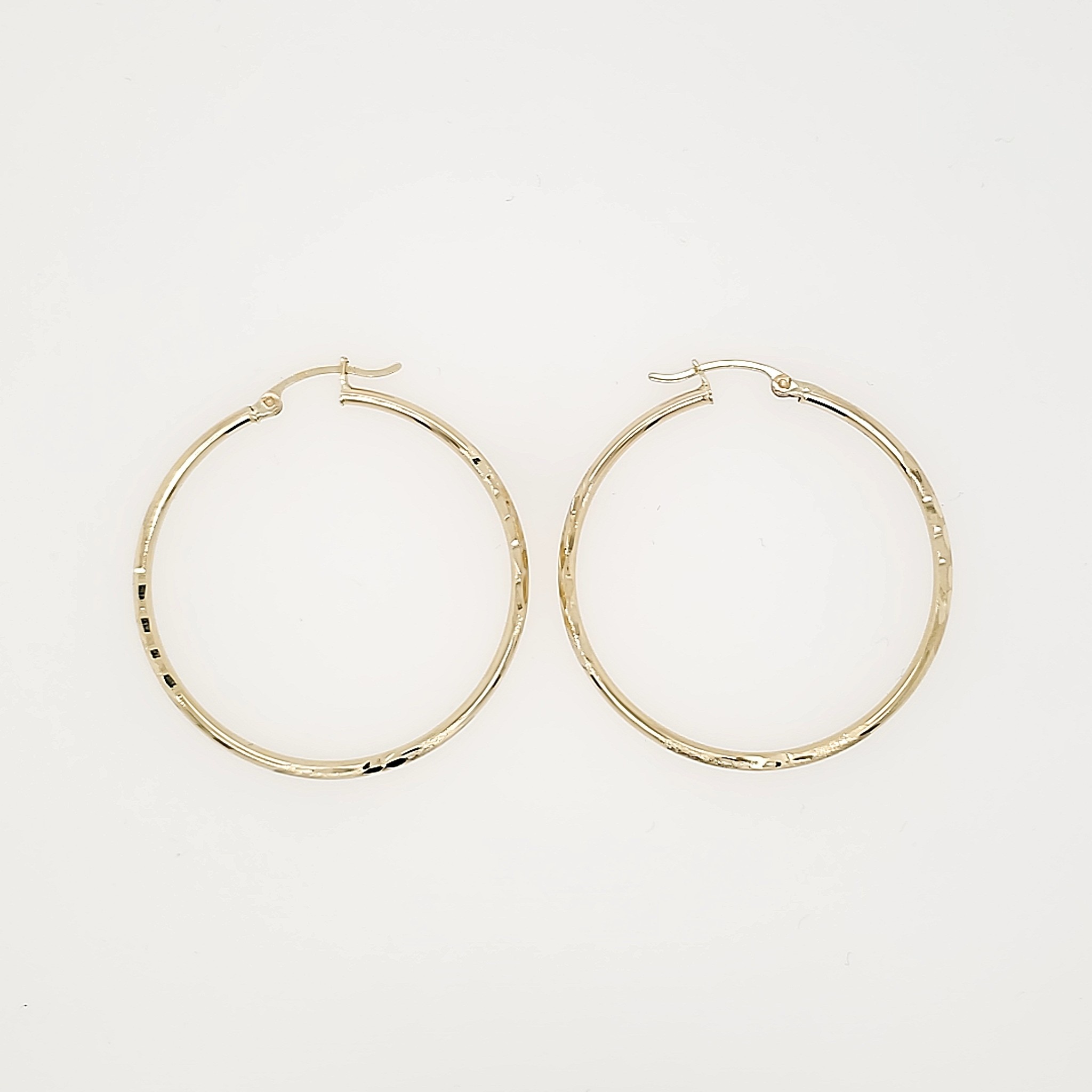 30318 14K. YELLOW GOLD 1.75" HIGH POLISHED HOOPS WITH SATIN DESIGN