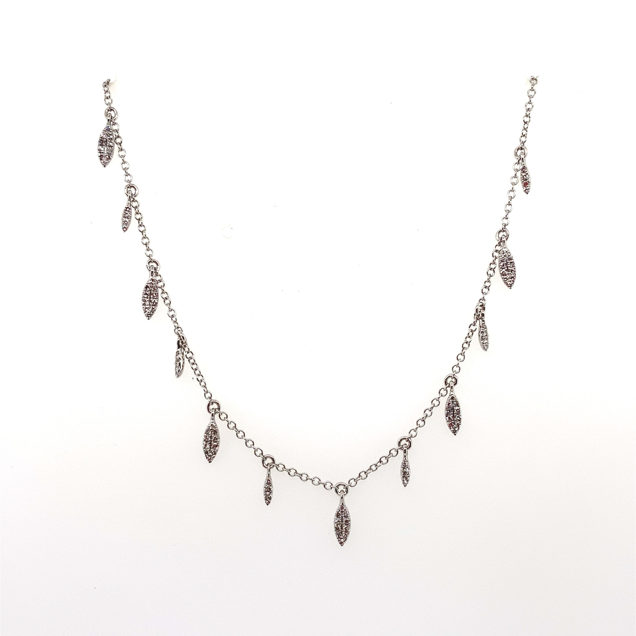 60115 14K WHITE GOLD DIAMOND DANGLING MARQUIS SHAPE BEADS NECKPIECE
