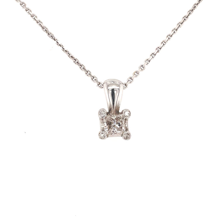70517 14K WHITE GOLD .66TCW DIAMOND PRINCESS CUT SOLITAIRE PENDANT SET