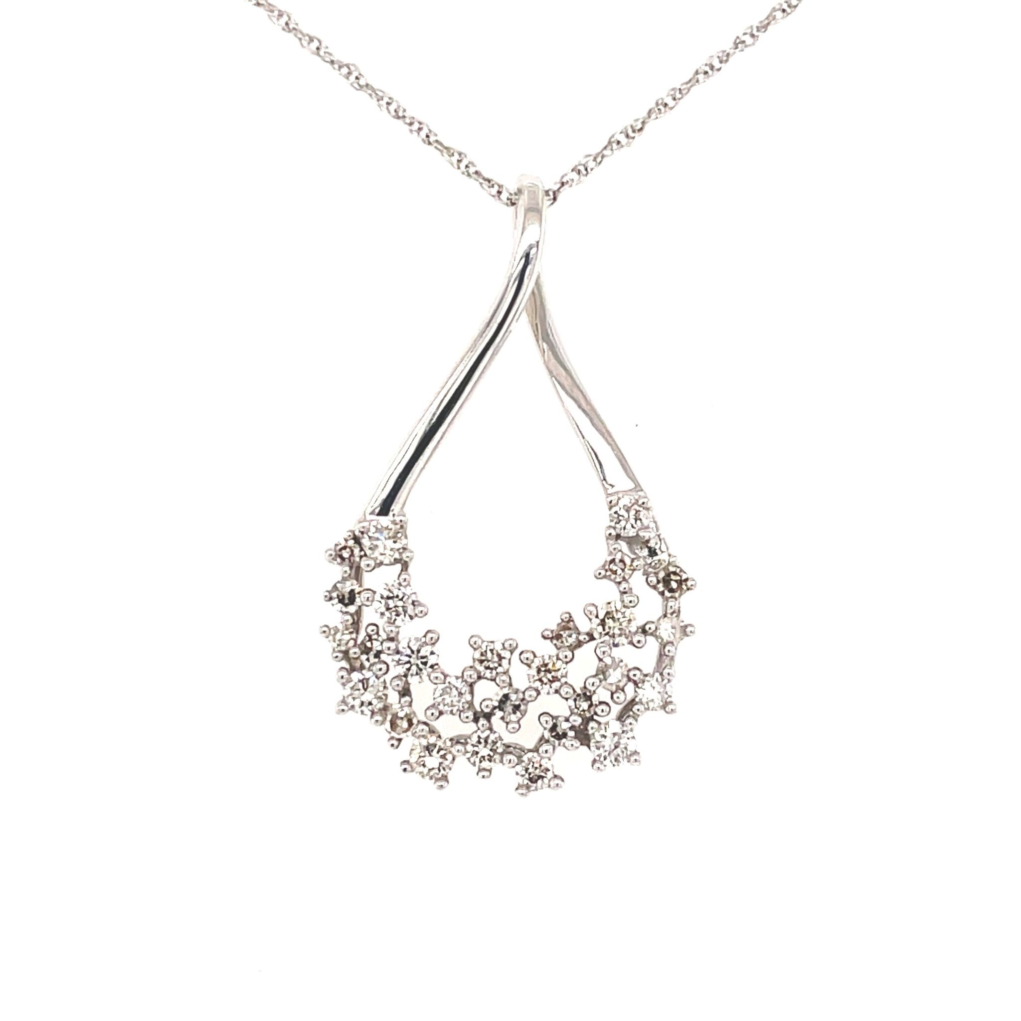 71292 14K WHITE GOLD .33TCW DIAMOND CLUSTER DROP OPEN PEAR SHAPE PENDANT SET