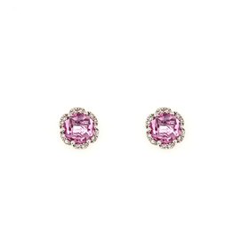 38143 14K WHITE GOLD DIAMOND FLOWER SHAPE HALO WITH PINK CENTER STUDS