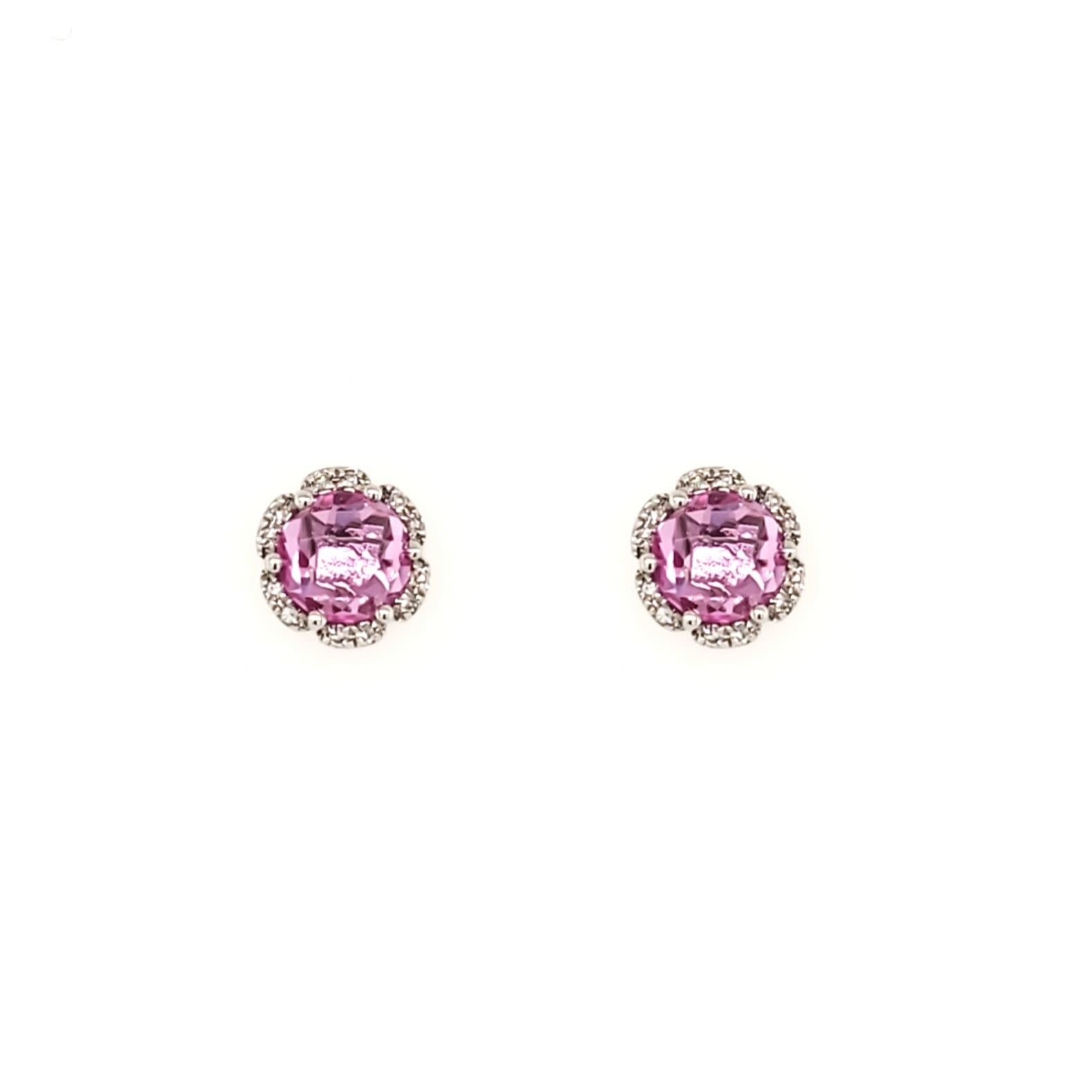 38143 14K WHITE GOLD DIAMOND FLOWER SHAPE HALO WITH PINK CENTER STUDS