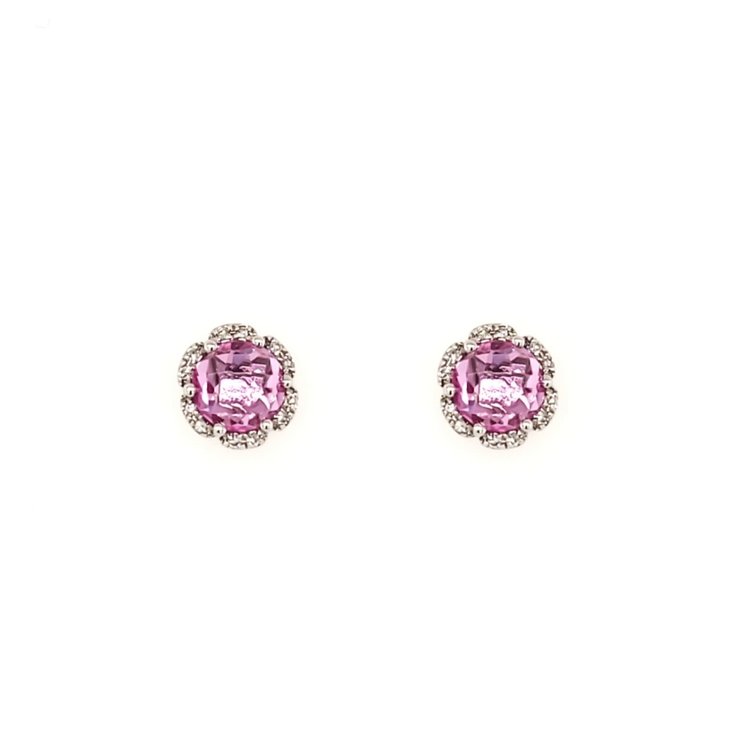 38143 14K WHITE GOLD DIAMOND FLOWER SHAPE HALO WITH PINK CENTER STUDS